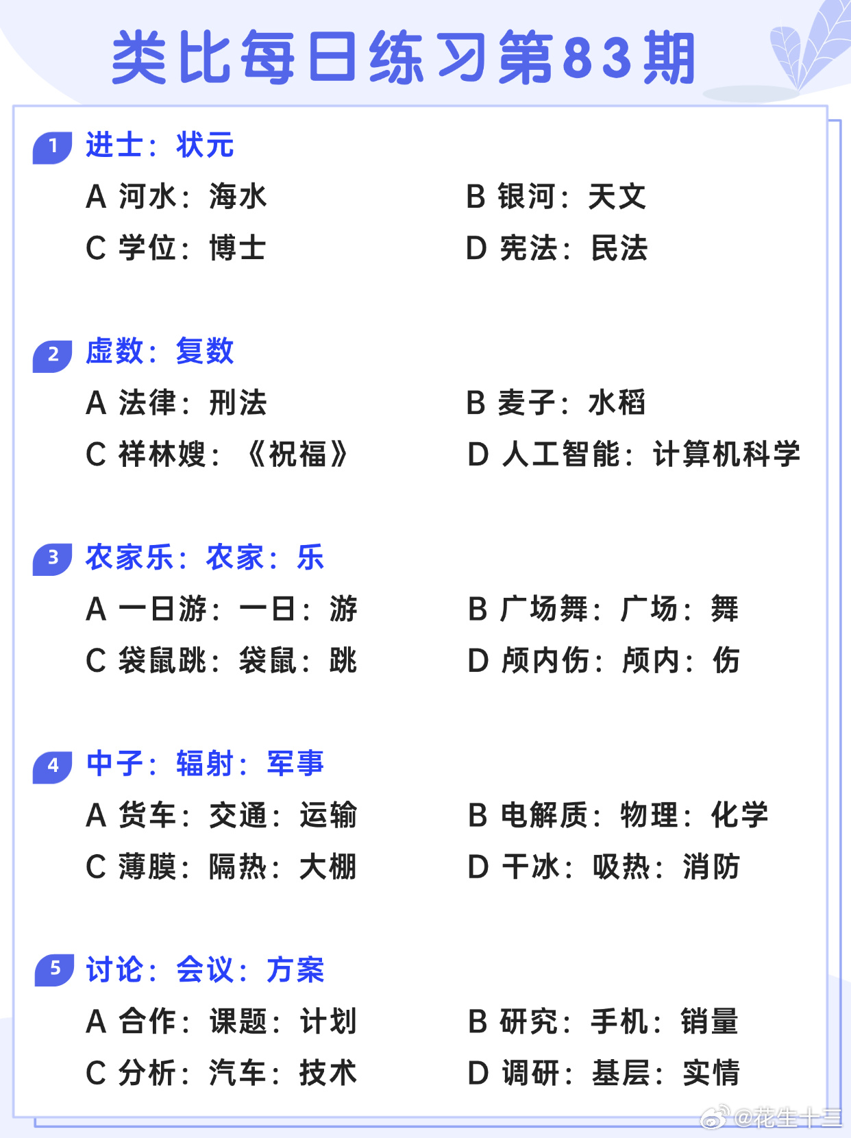 图推类比每日练习第83期图推难度：☆☆类比难度：☆☆开学元气加油站决战公考省考2