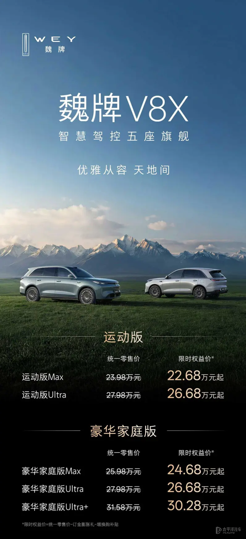 魏牌V8X正式上市 限时权益价22.68万起