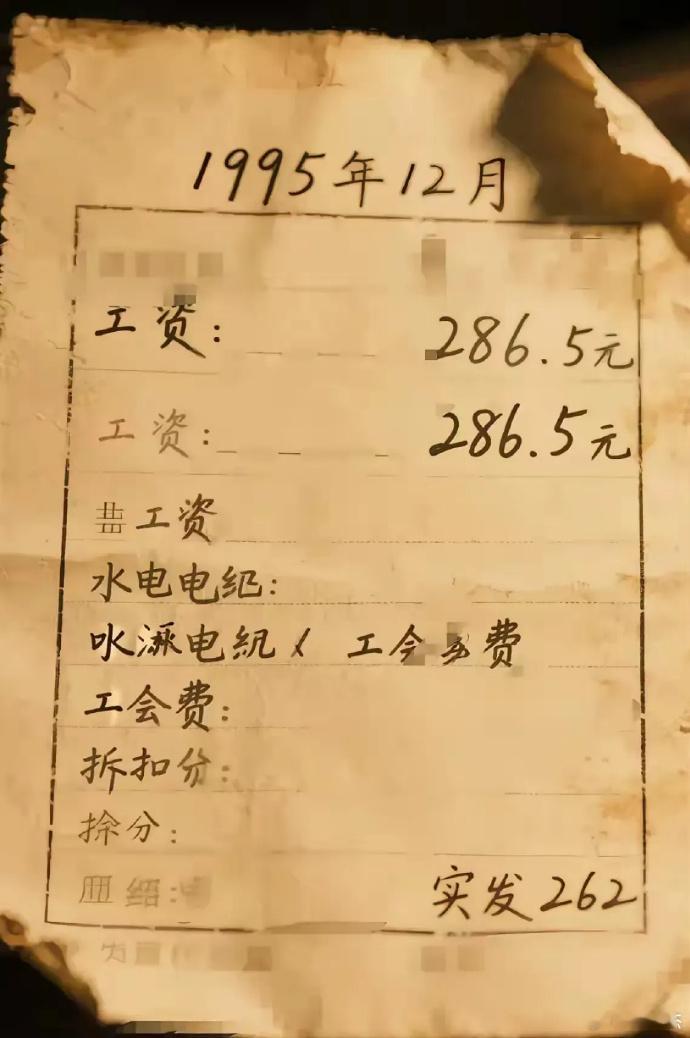 1995年工资262元只能算非常一般，我记得那时浦东新区刚开发，新工厂招工，基本