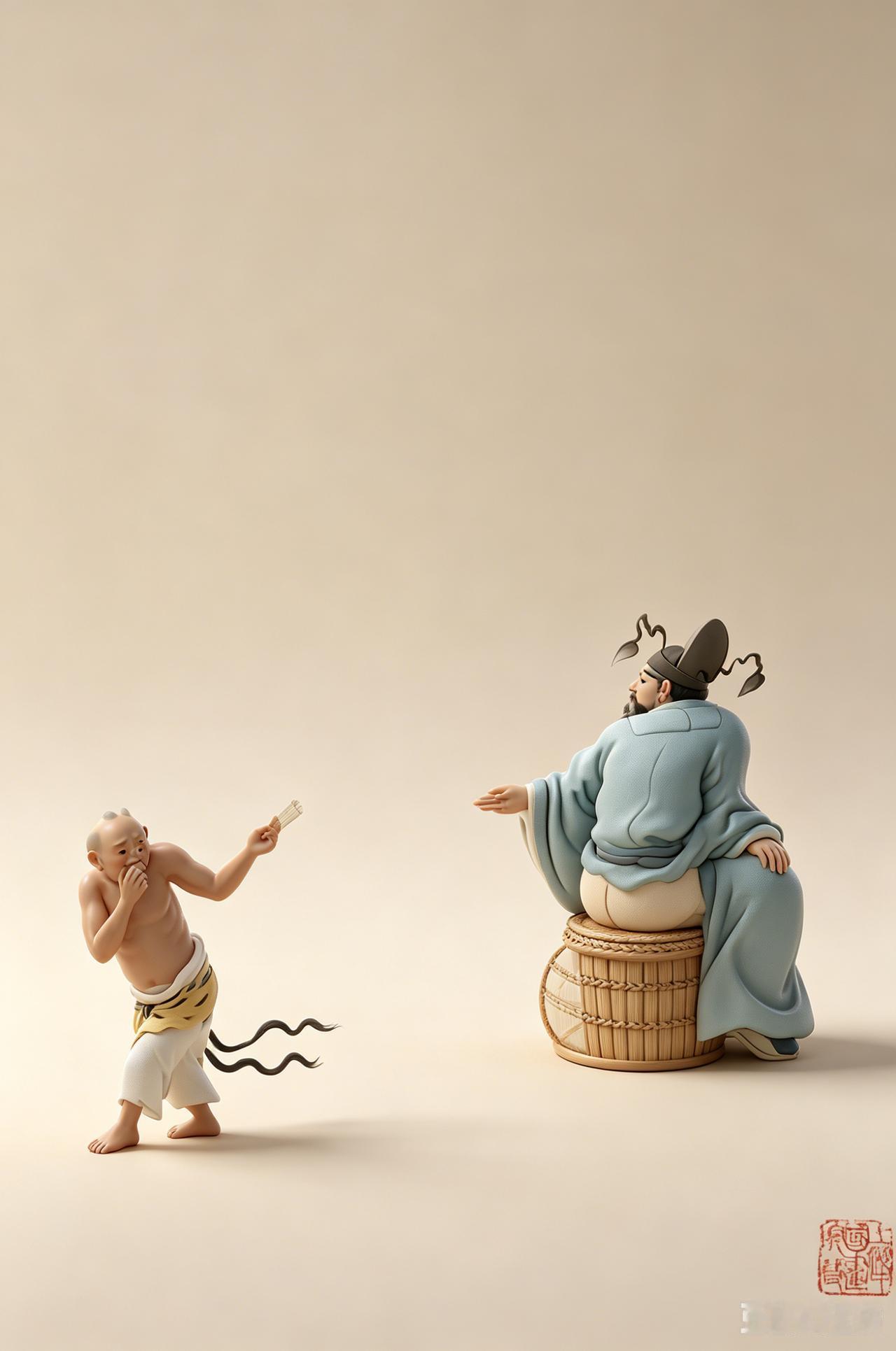 清代罗聘的这幅《野路登东图》，是一幅挺有“味道”的画！
画面就俩人，坐在马桶上的