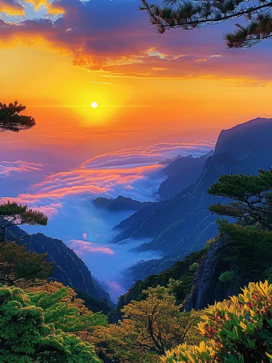 霞光万道映山色，彩林红叶染天空。#五彩云霞彩云飘# #夕阳落慕晚霞红# #发张你