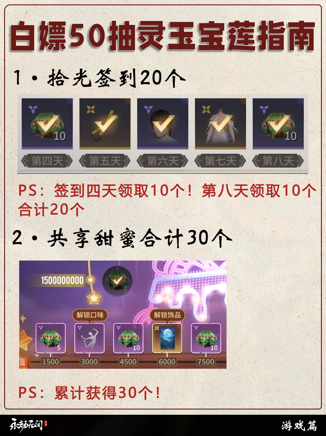 永劫手游白嫖50抽灵玉宝莲指南。