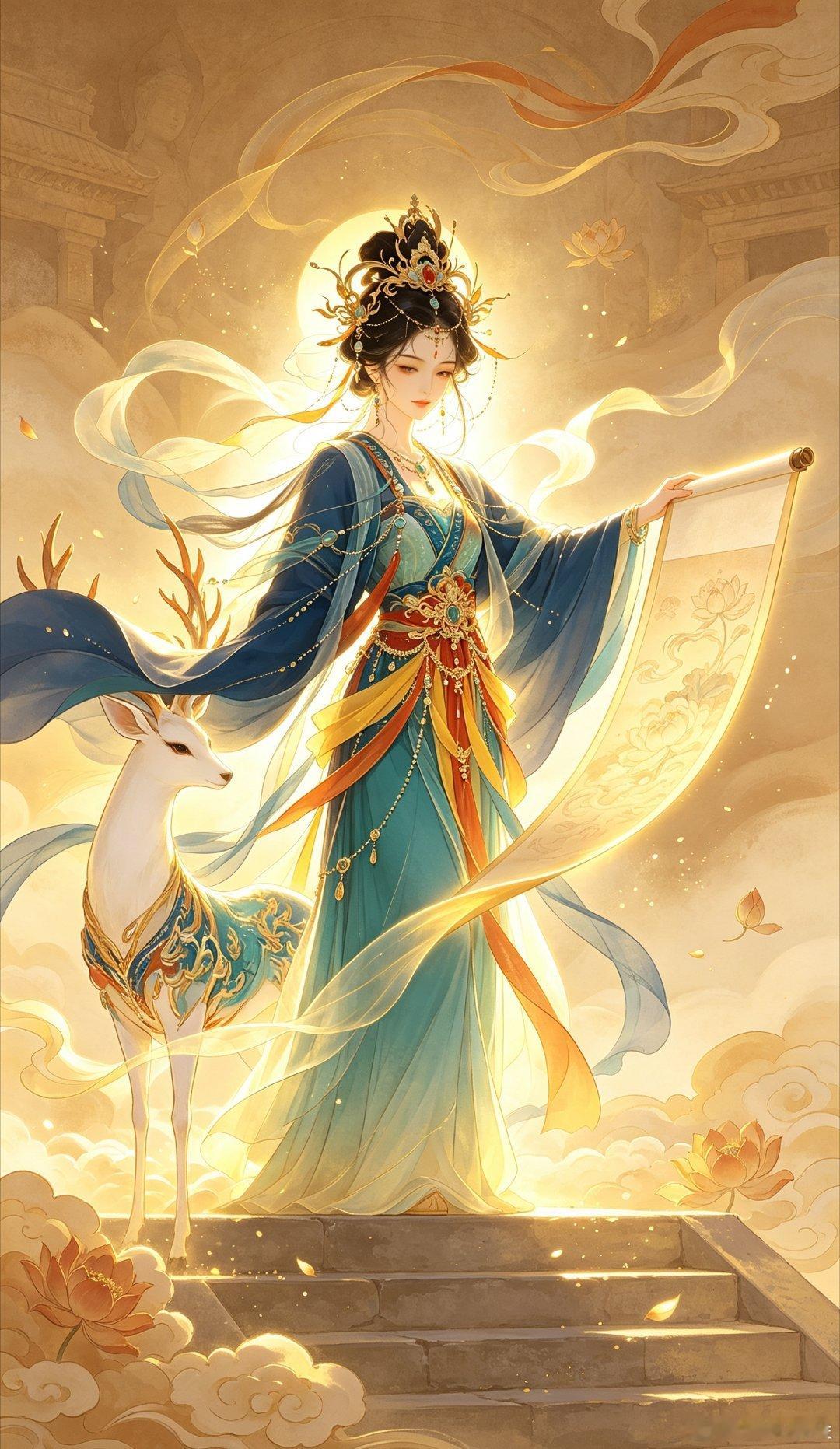 福鹿呈祥·敦煌飞天神女古风壁纸... 