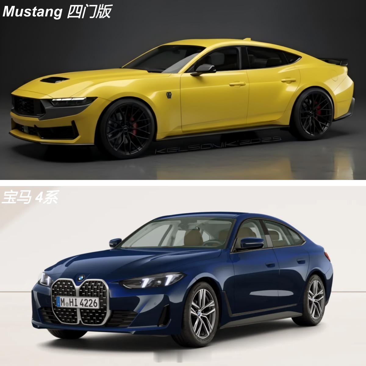福特Mustang四门版渲染图宝马4系 野马对宝马！福特Mustang四门版来打