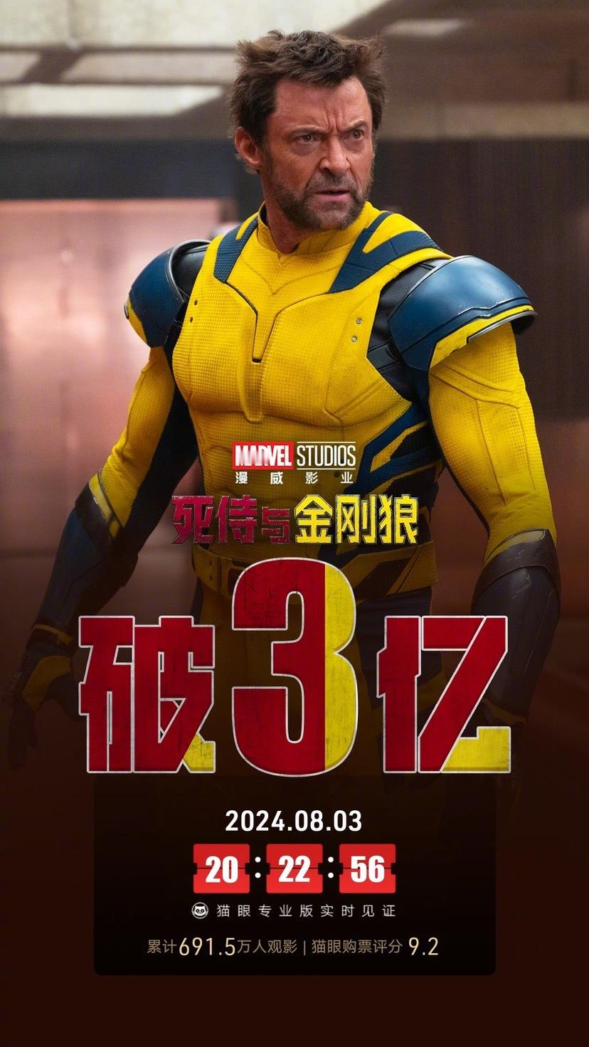 上映8天，《#死侍与金刚狼# 》票房破3亿。死侍与“死透了的金刚狼”海报，松弛感