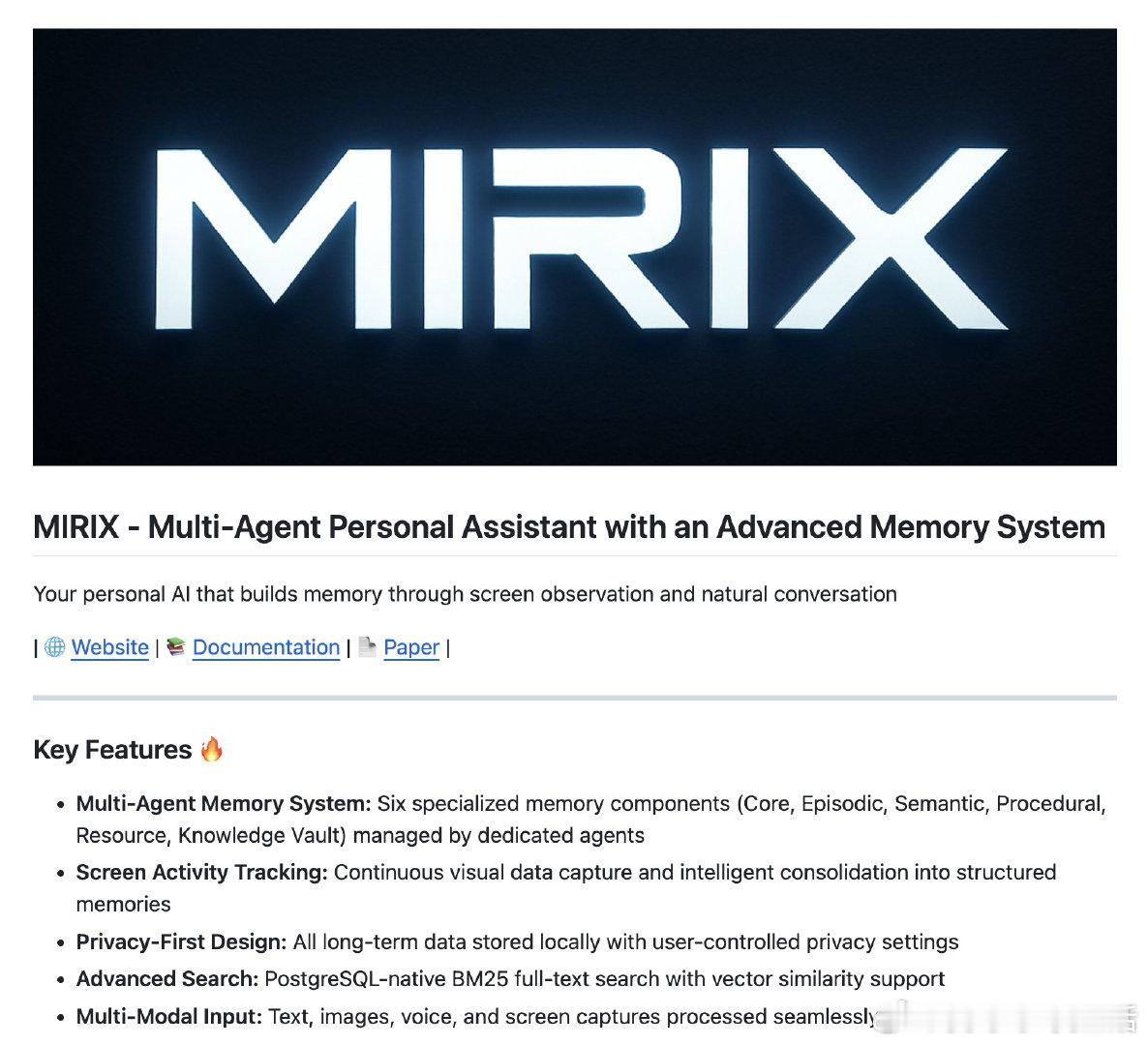 【[18星]MIRIX：你的专属多Agent个人助手，通过屏幕观察和自然对话构建