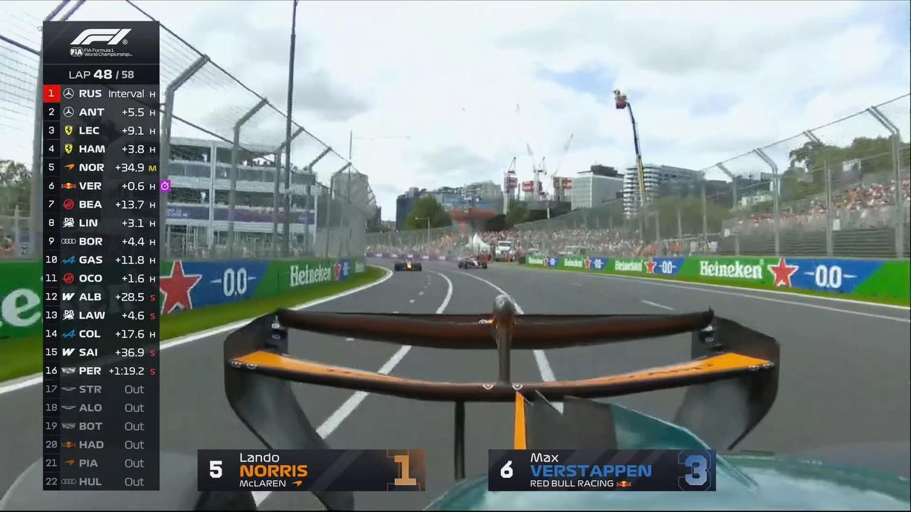 2026F1澳大利亚大奖赛正赛，维斯塔潘追至诺里斯身后，比赛即将进入最后十圈。