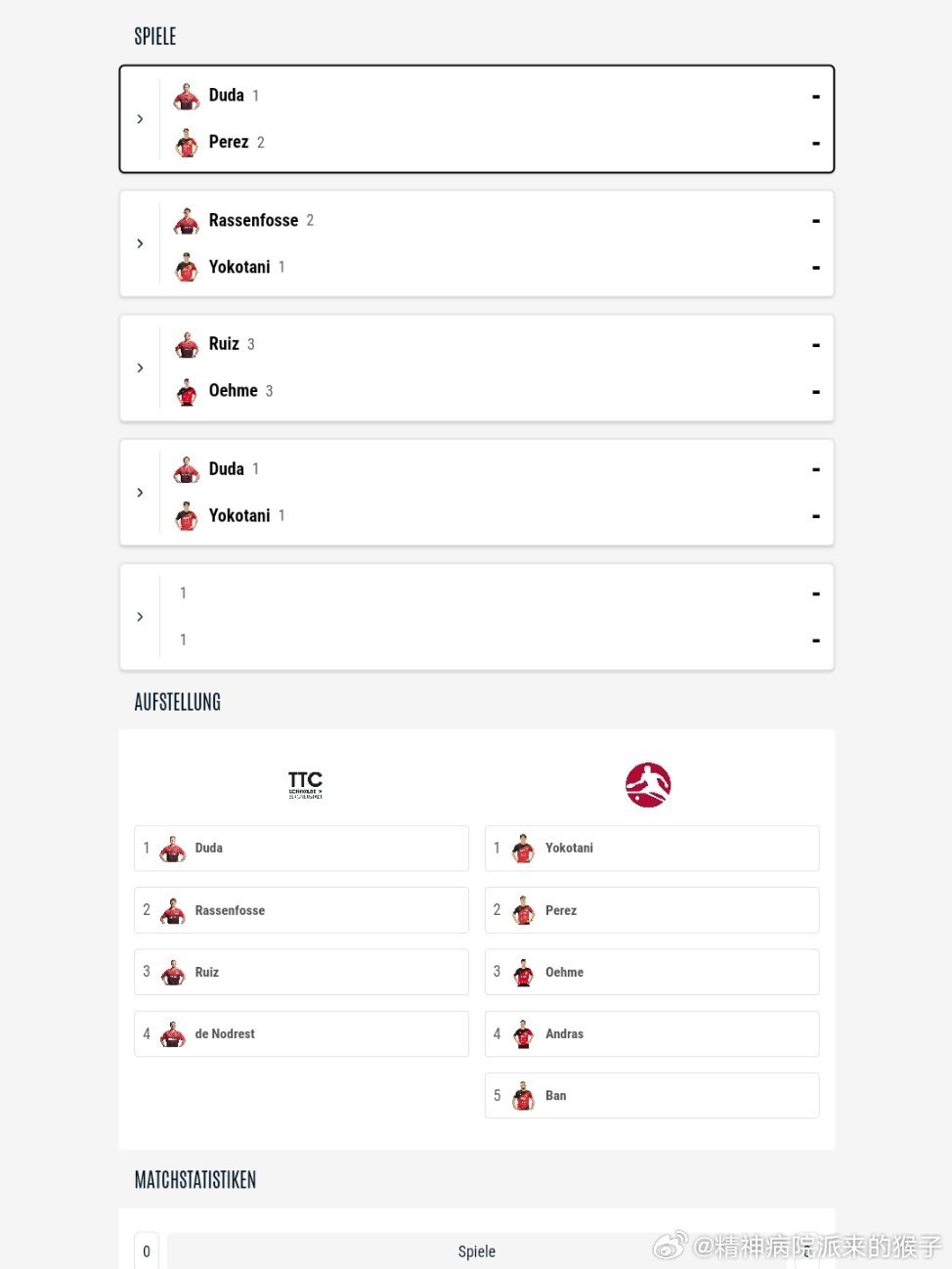 2025-2026赛季德甲乒乓联赛第二十轮对阵表：贝格诺伊施塔特VS巴特洪堡杜达