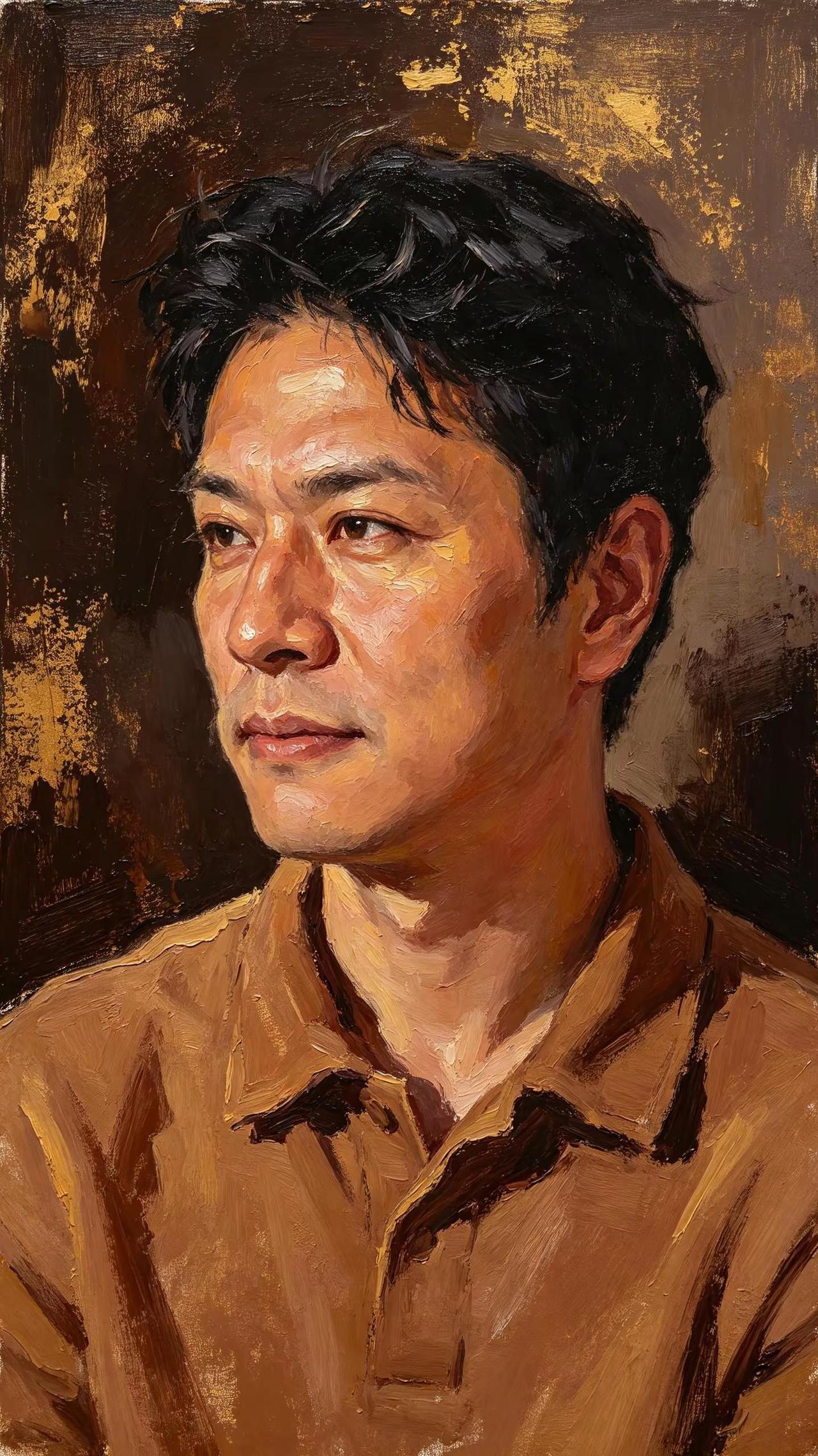 来一张油画版的蓝光。AI厚重肌理油画肖像 ai创作 年轻时的颜值巅峰 年轻时的颜