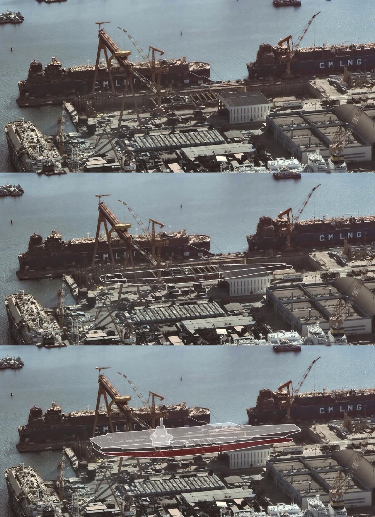 网友做的004航母在船坞内的示意图！
 
好家伙，福建舰这才入列几天啊，就从小甜