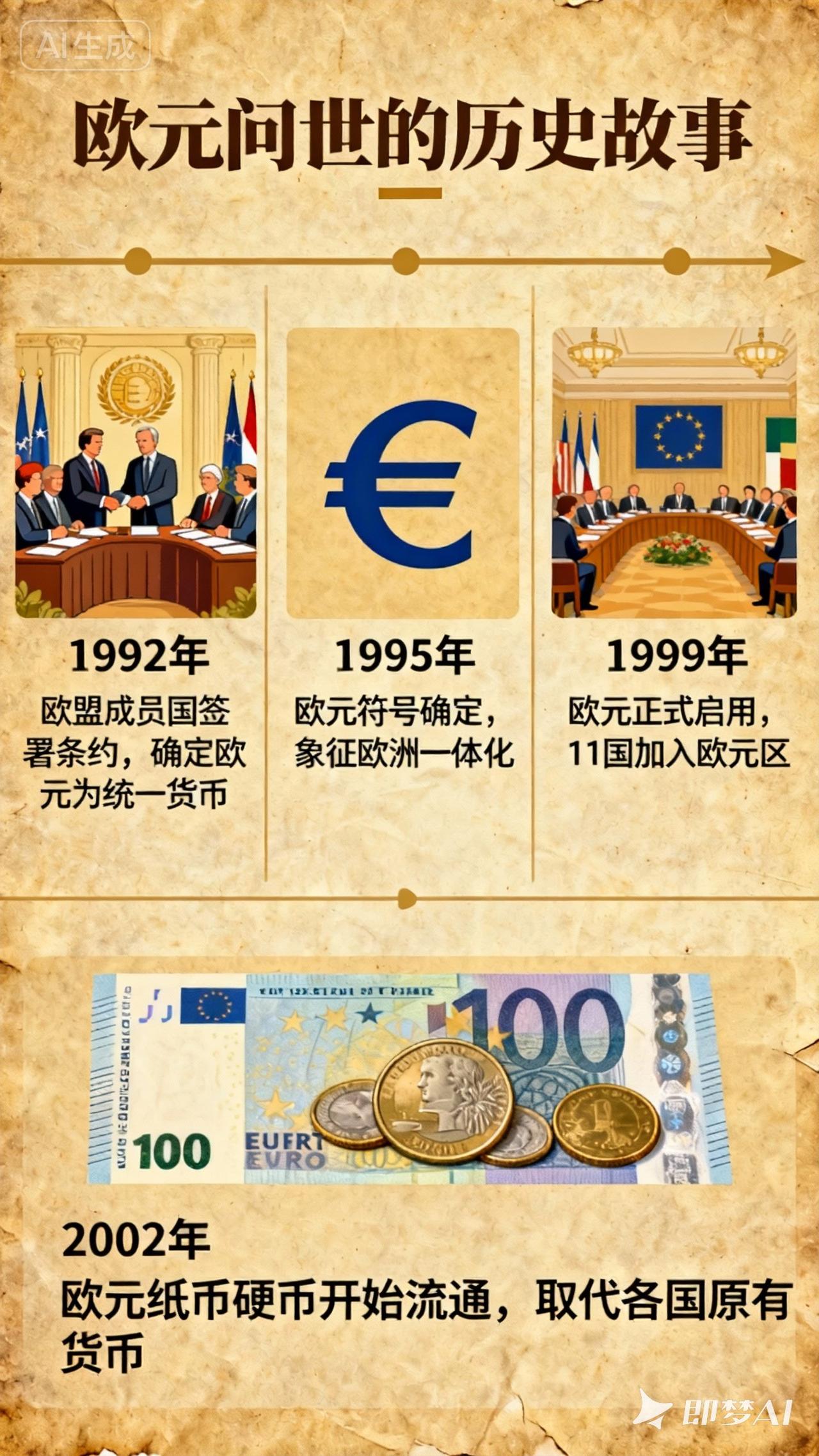 世界历史故事之九十六: 欧元问世：跨越半世纪的欧洲货币传奇
 
二战后的欧洲，在