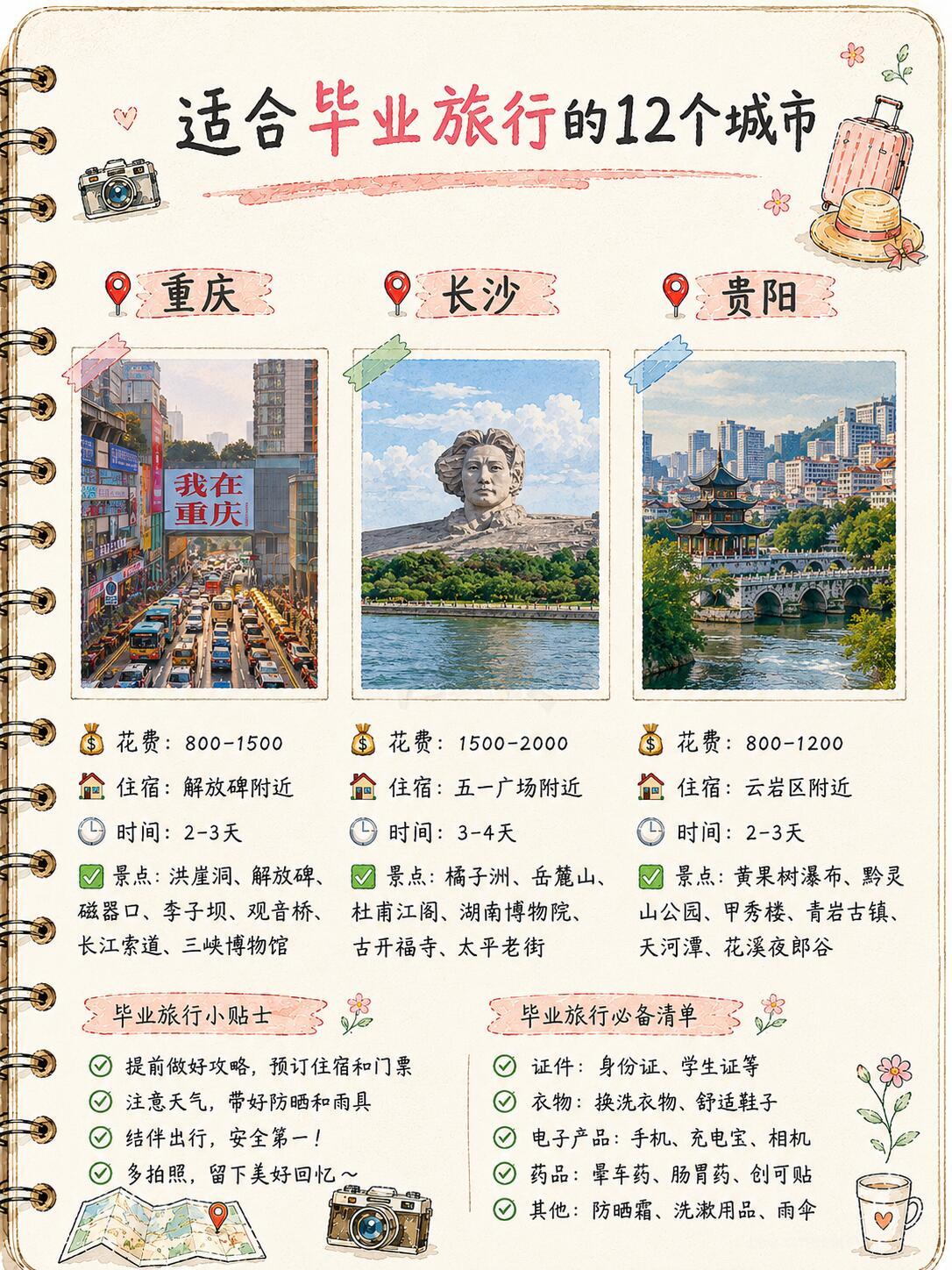 又是一年毕业季，和好朋友的旅行计划安排上了吗整理了TOP12神仙目的地，💰预算