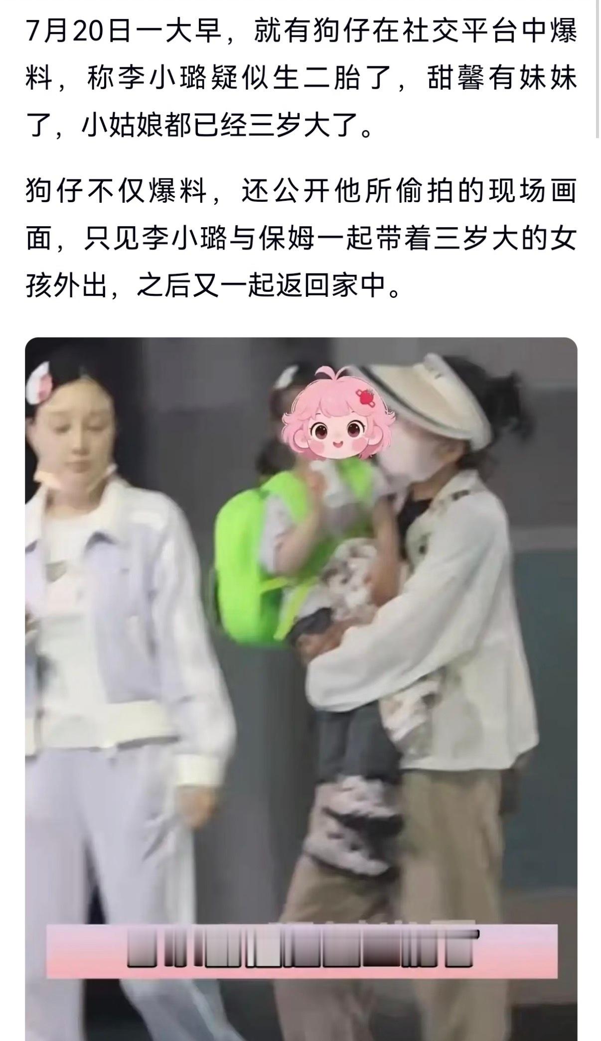 甜馨疑似当姐姐了狗仔拍到李小璐抱着一个三岁的小女孩和保姆同行应该不是李小璐的孩子