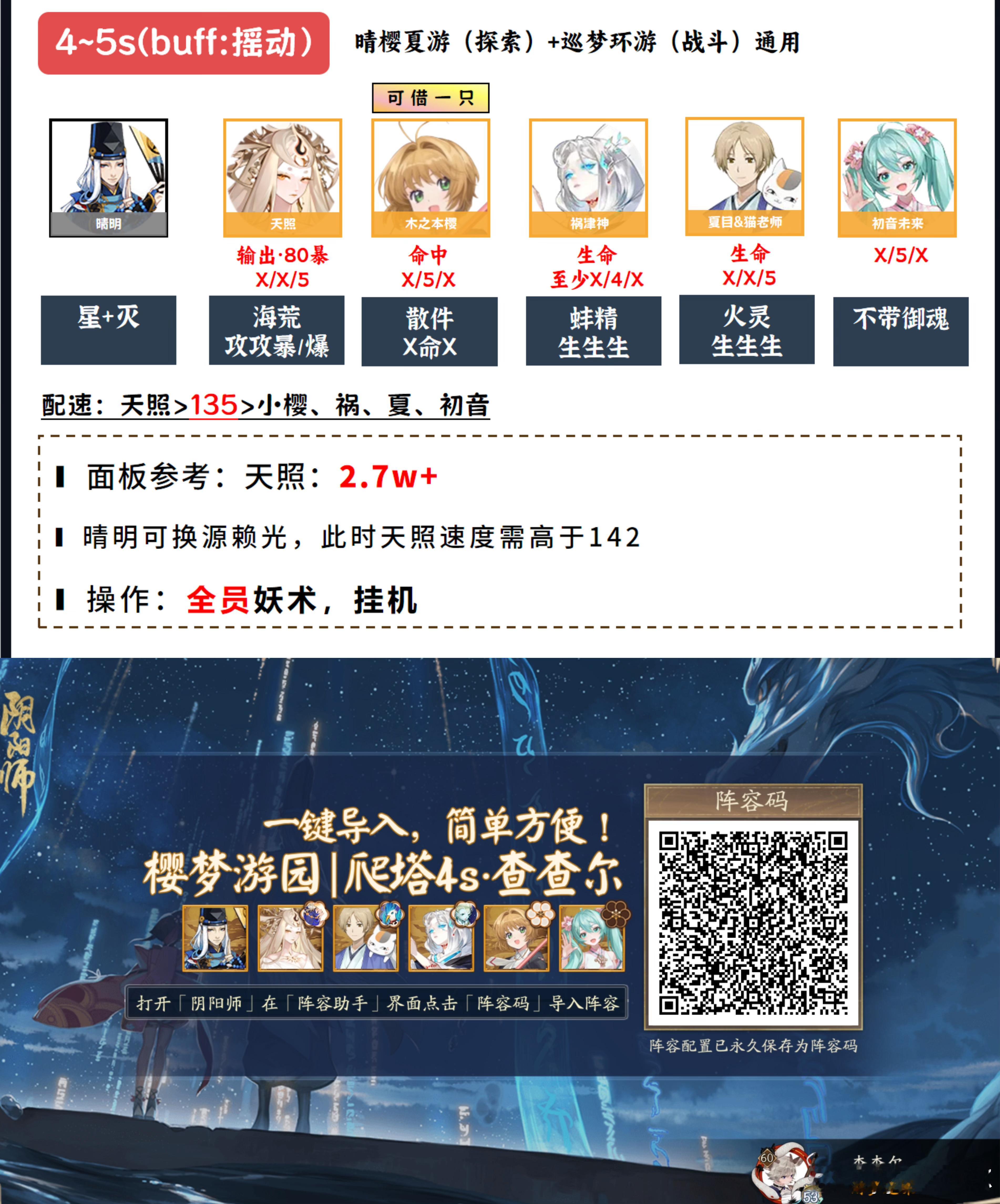 阴阳师手游[超话]超话创作官游戏百科 【樱梦游园】通用爬塔阵容+阵容码（正式服版