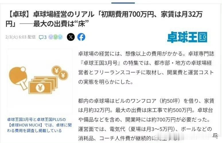 【桌球王国】东京乒乓球馆经营实况：初期投入700万日元（31万人民币），月租金3