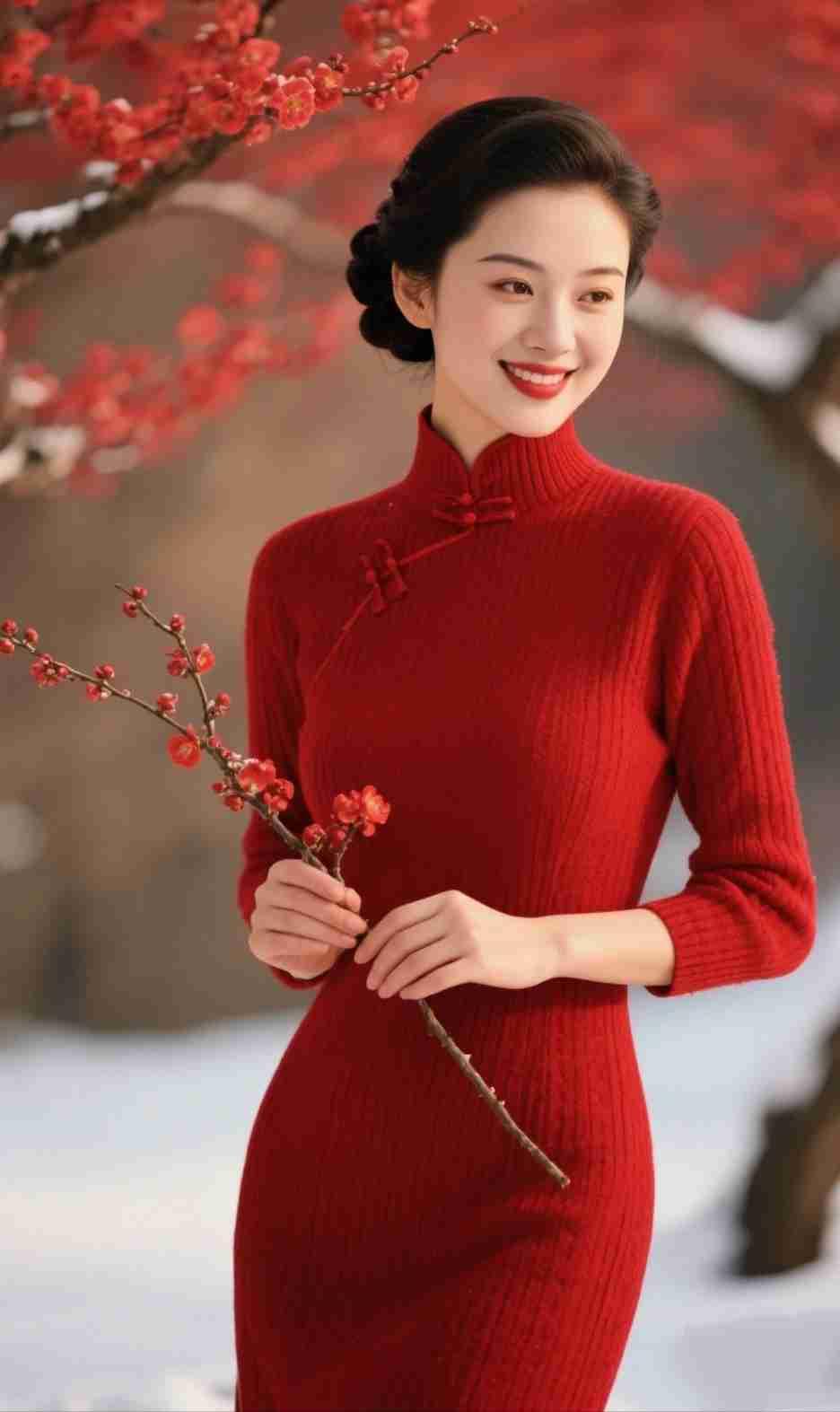 我的今日状态：😁轻松愉快
我这里的天气：☀️晴天

《红梅旗袍》
 
红妆裁作