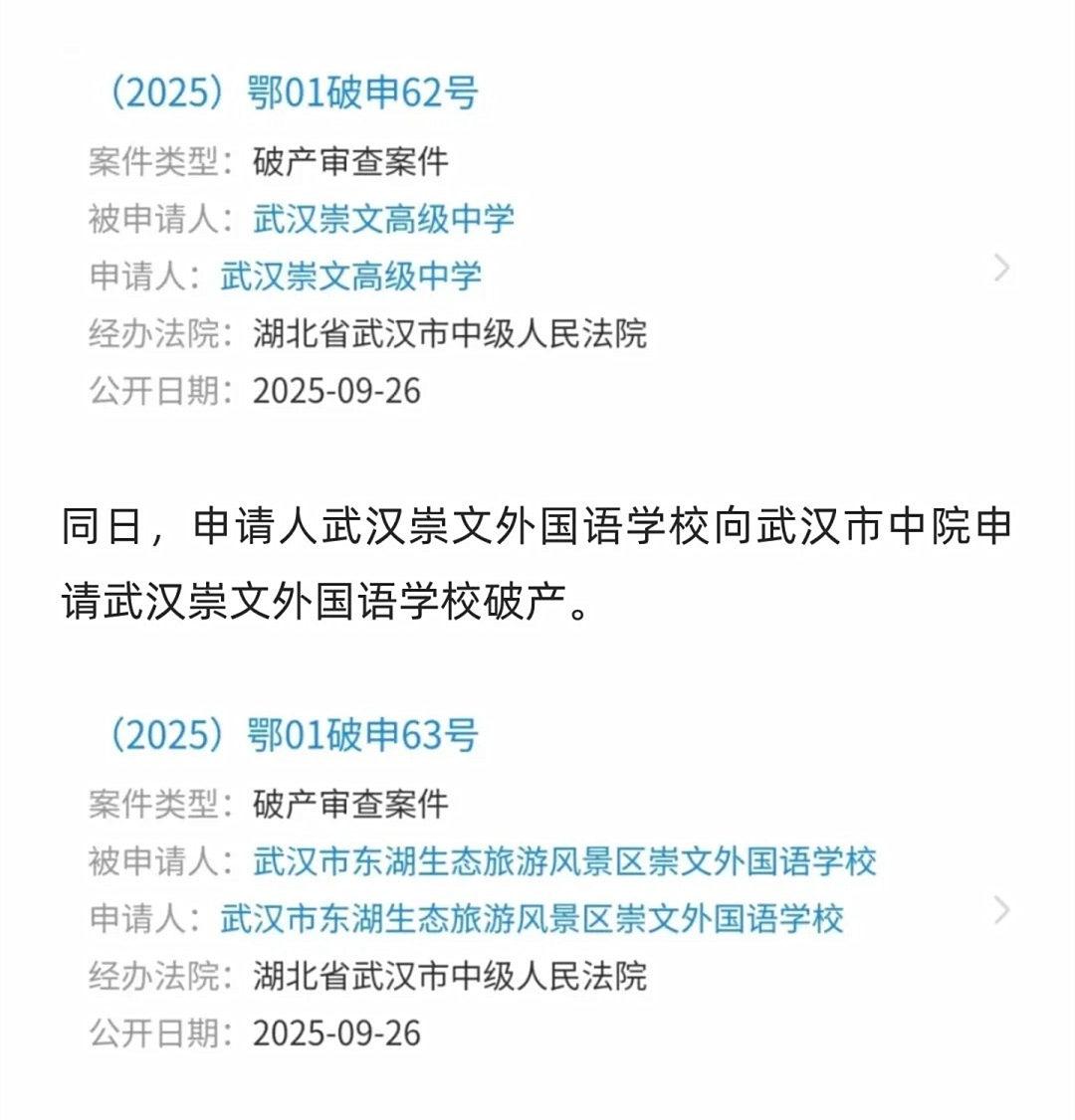 武汉一私立外校高学费却破产？涉巨额执行款与学生安置问题！
9月26日，武汉崇文外