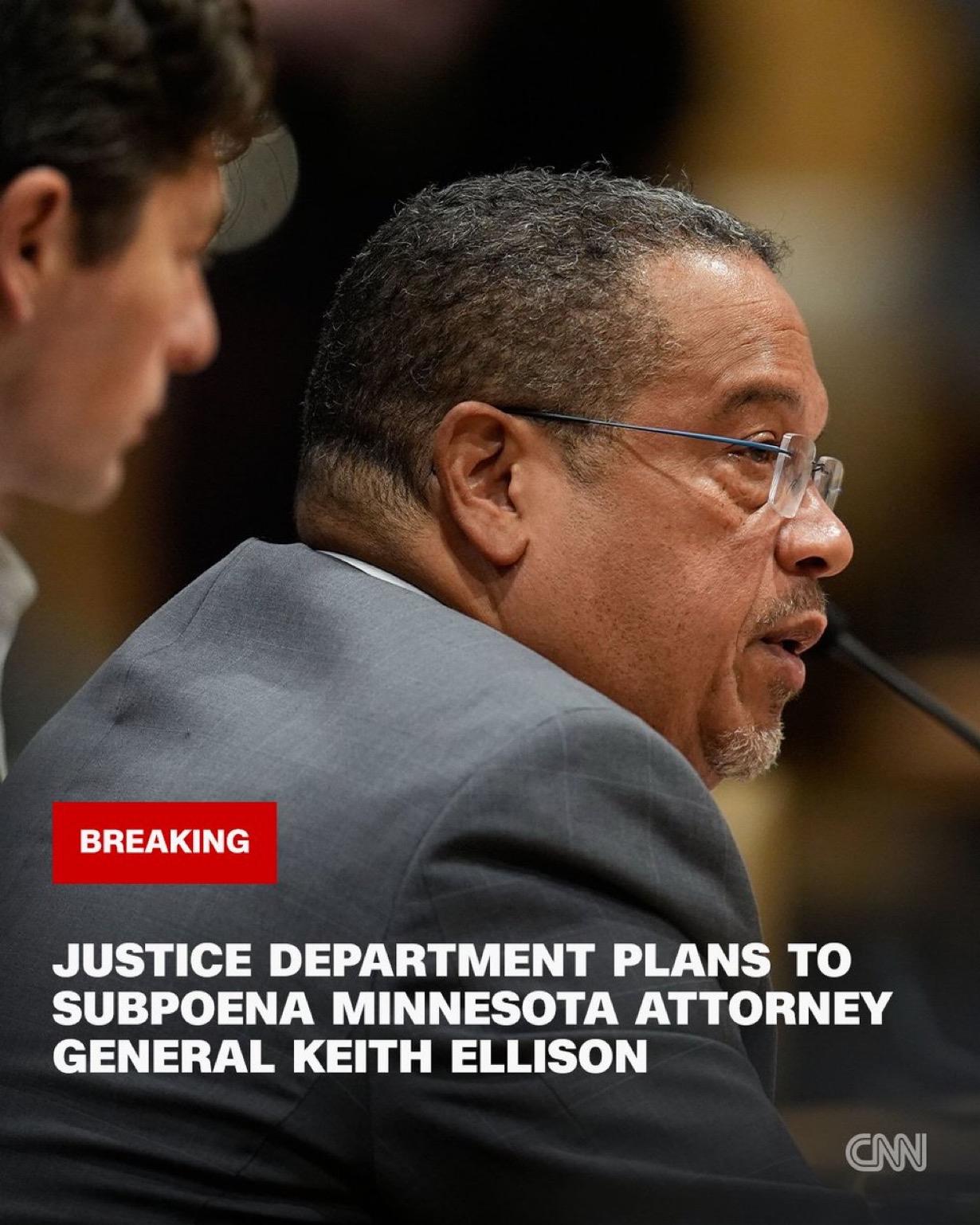 据消息人士透露，美国司法部计划传唤明尼苏达州总检察长基思·埃里森，作为对州和地方