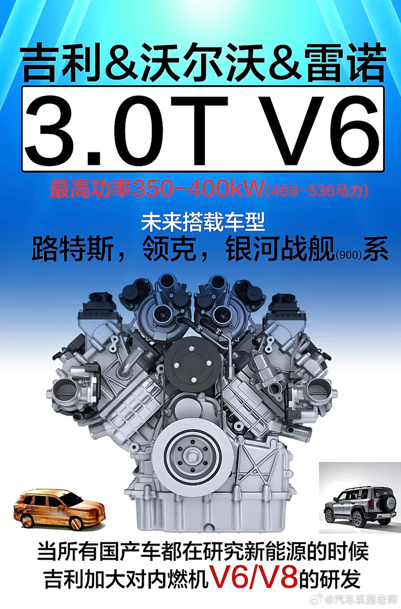 吉利要做V6发动机，准确的说，试验机已经点火成功了这台V6是吉利+沃尔沃+雷诺三