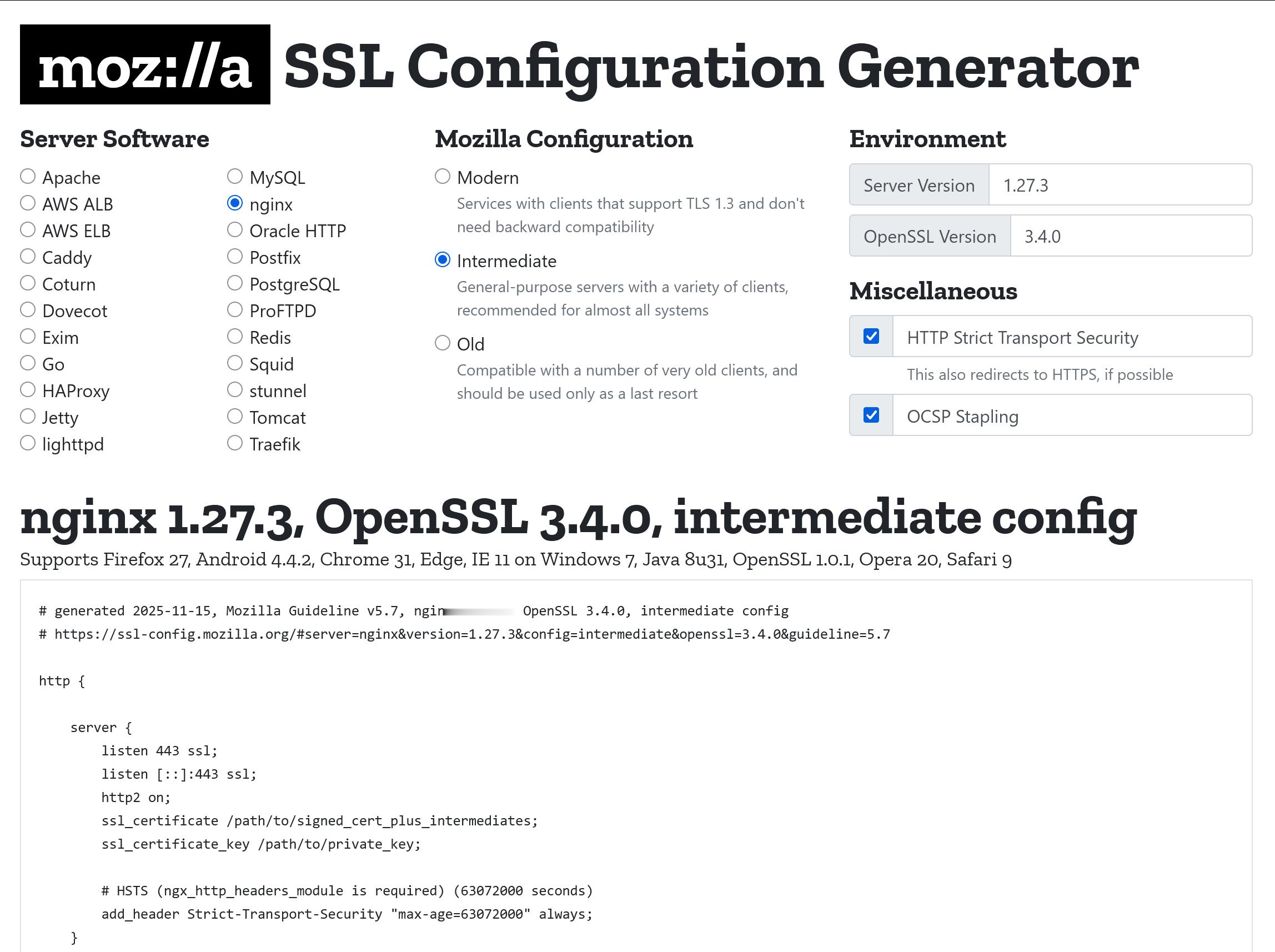 Mozilla 的一个SSL 配置生成器ssl-config.mozilla.o