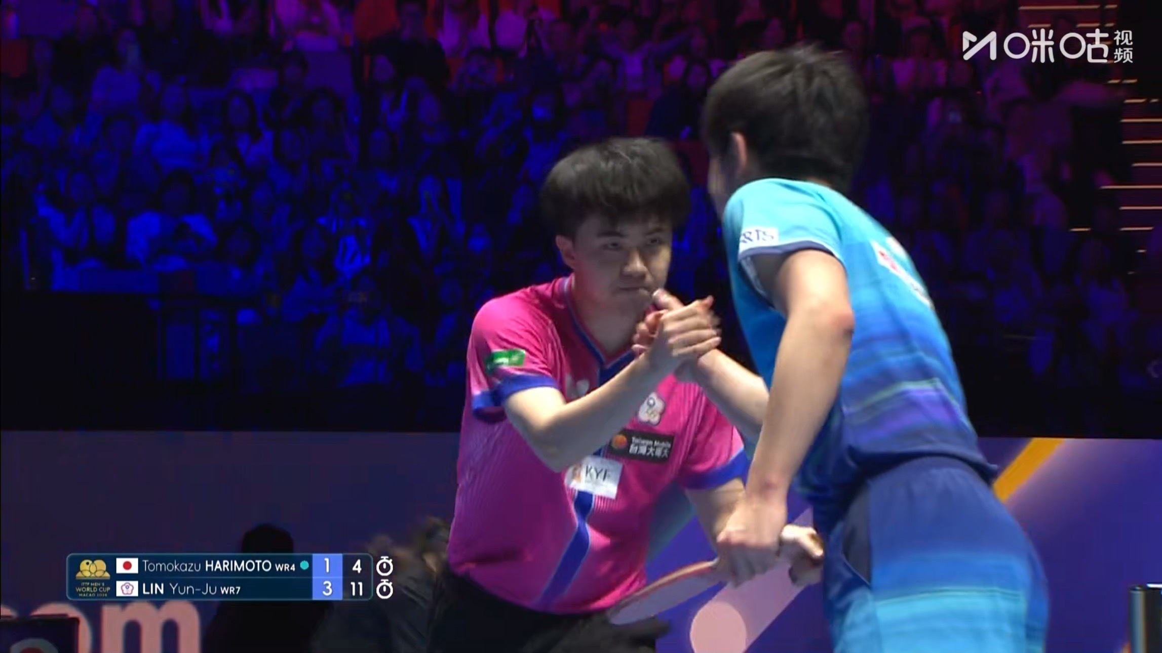 林昀儒4比1张本智和(12-14，11-5，11-7，11-9，11-4)晋级澳