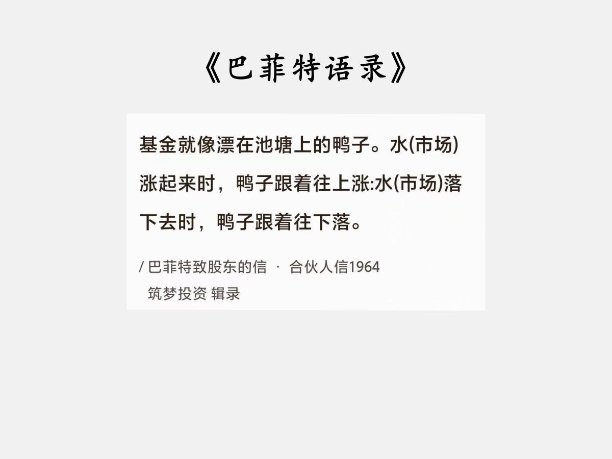 No.133 巴菲特谈“基金就像鸭子”

巴菲特曰：“基金就像漂在池塘上的鸭子。