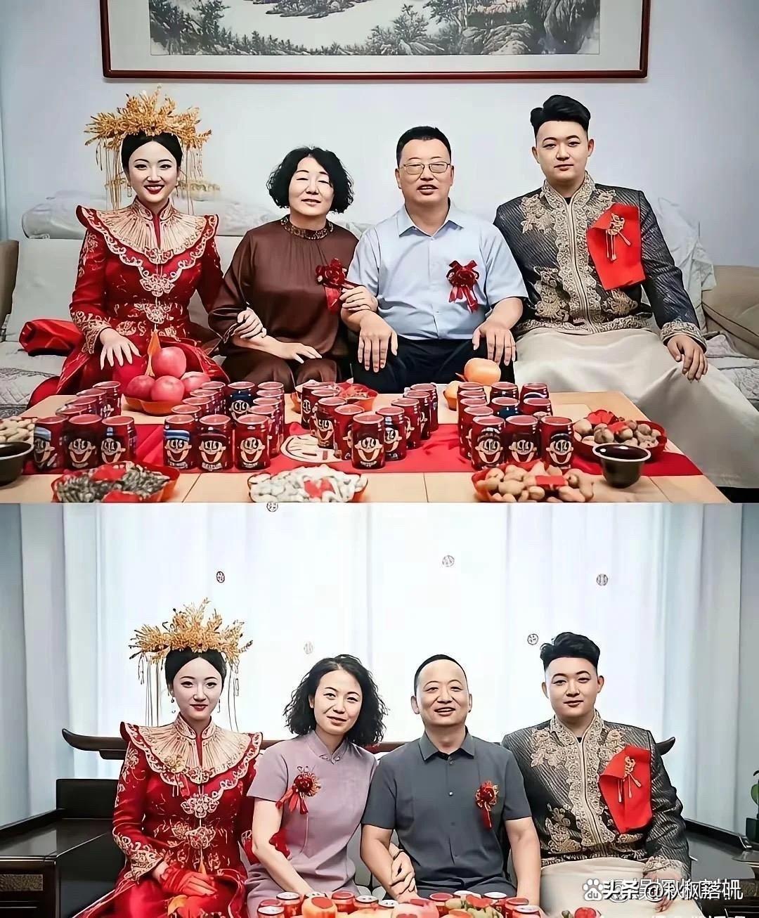 上面是女儿出嫁，下面是媳妇进门