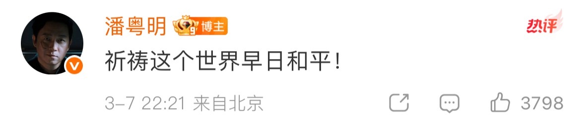 我潘叔深夜发微博祈祷世界和平结果全世界只是又把他和董姨爱恨情仇嗑了一遍： 