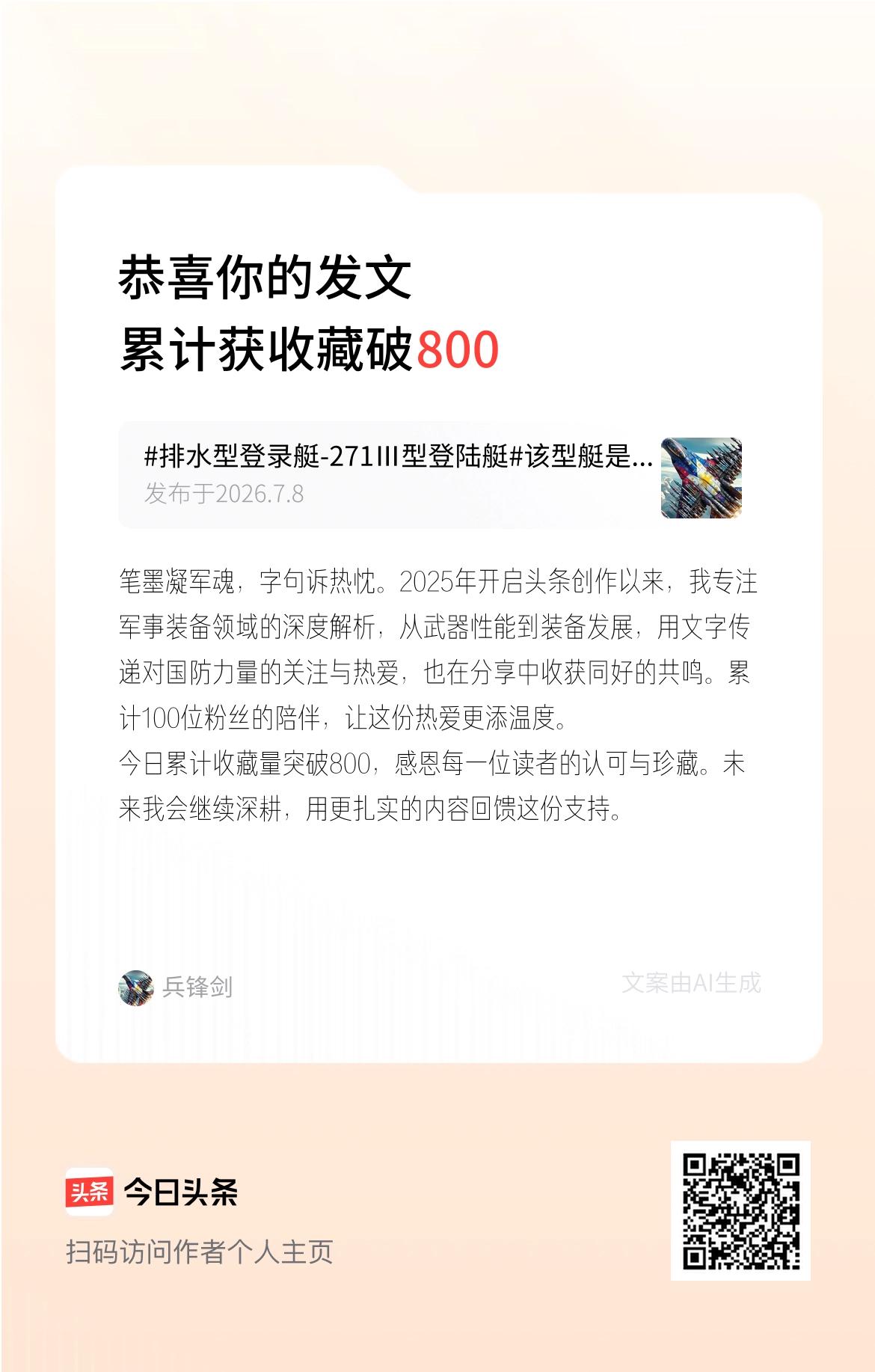 笔墨凝军魂，字句诉热忱。2025年开启头条创作以来，我专注军事装备领域的深度解析