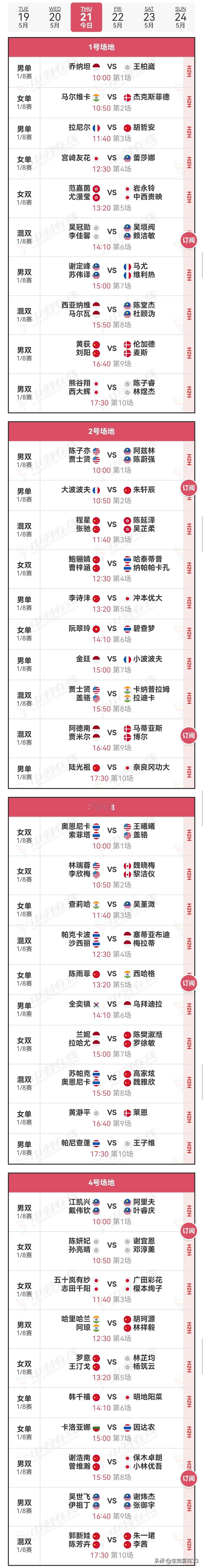 21日赛程2026年马来西亚羽毛球大师赛 
    21日北京时间10:00，2