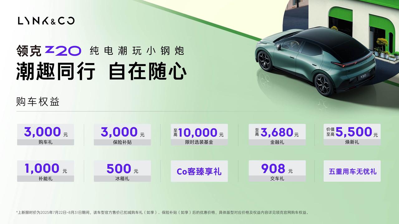 纯电潮玩小钢炮再度升级 就在今晚，领克推出了全新版本的Z20。分别是430km后