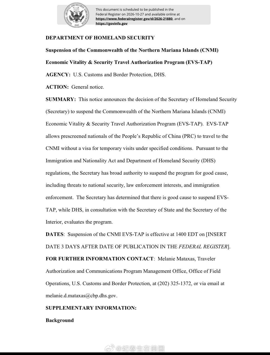 美国国土安全部长Markwayne Mullin宣布，暂停拜登政府2024年推出