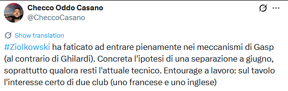 Checco：齐奥尔科夫斯基一直以来都难以融入加斯佩里尼的战术体系（与吉拉尔迪正