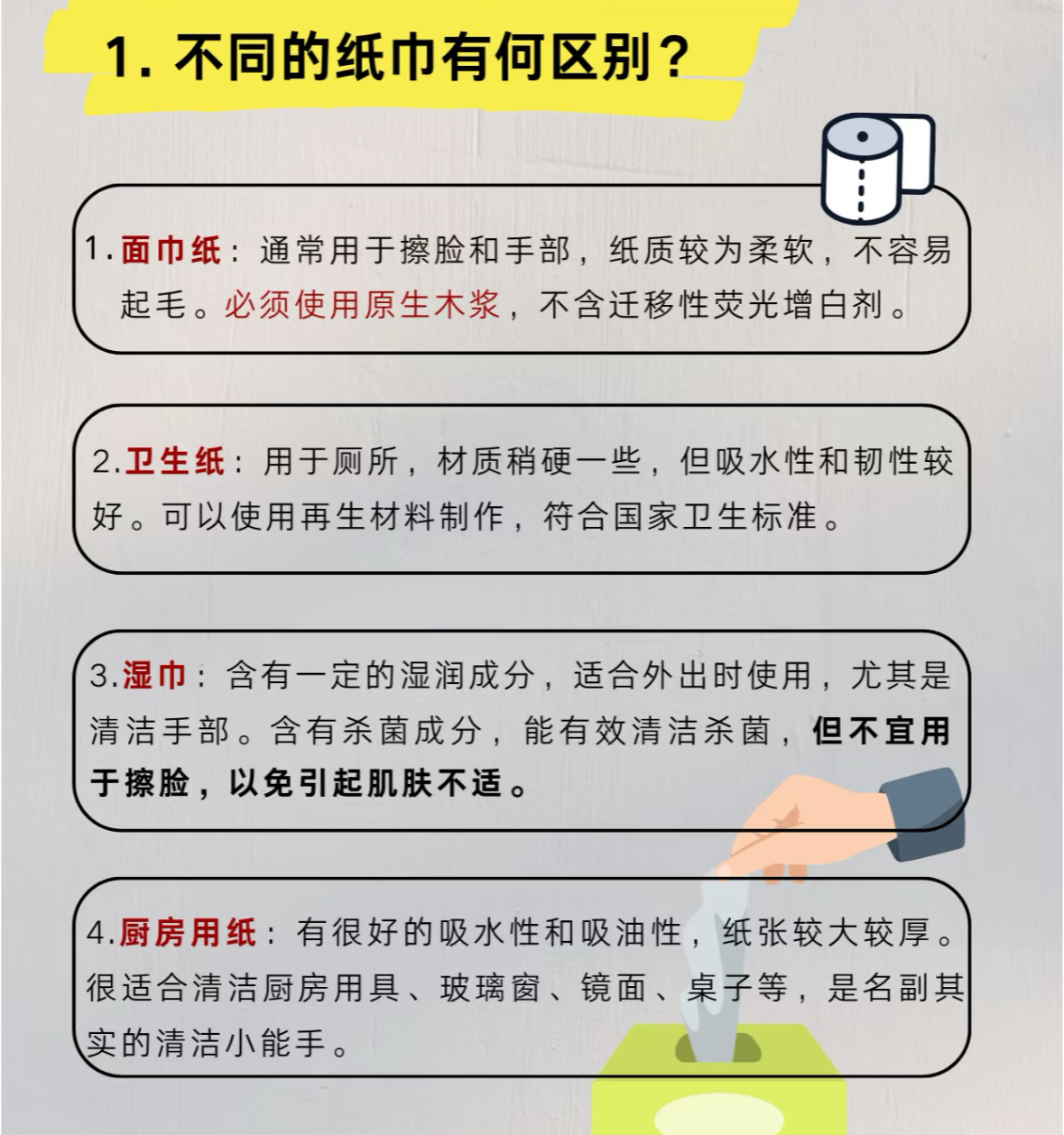 纸巾分类是生活质量提高的证据之一以前一包纸巾用到底，现在讲究全靠分类！擦水果用无