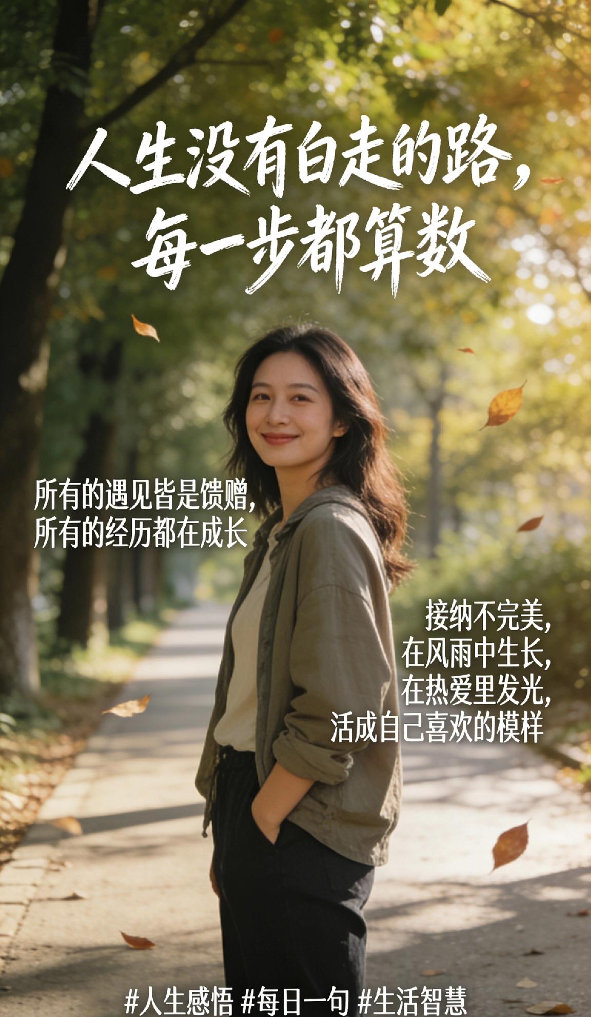 每日分享一句人生感悟人生没有白走的路，每一步都算数。所有的遇见皆是馈赠，所有的经