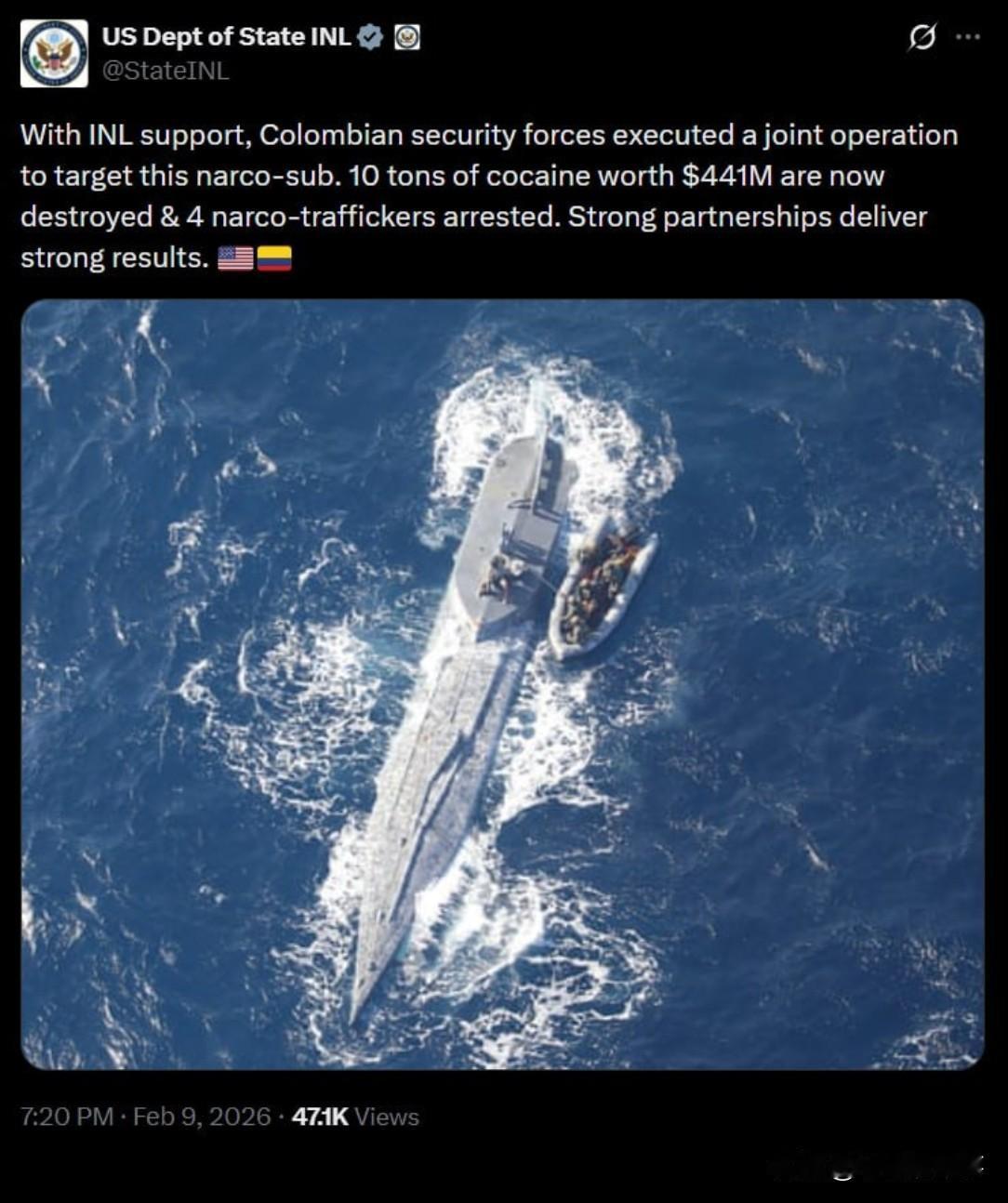 🇺🇸🇨🇴美国国务院下属的国际麻醉品和执法局宣称，在其支持下，哥伦比亚安全