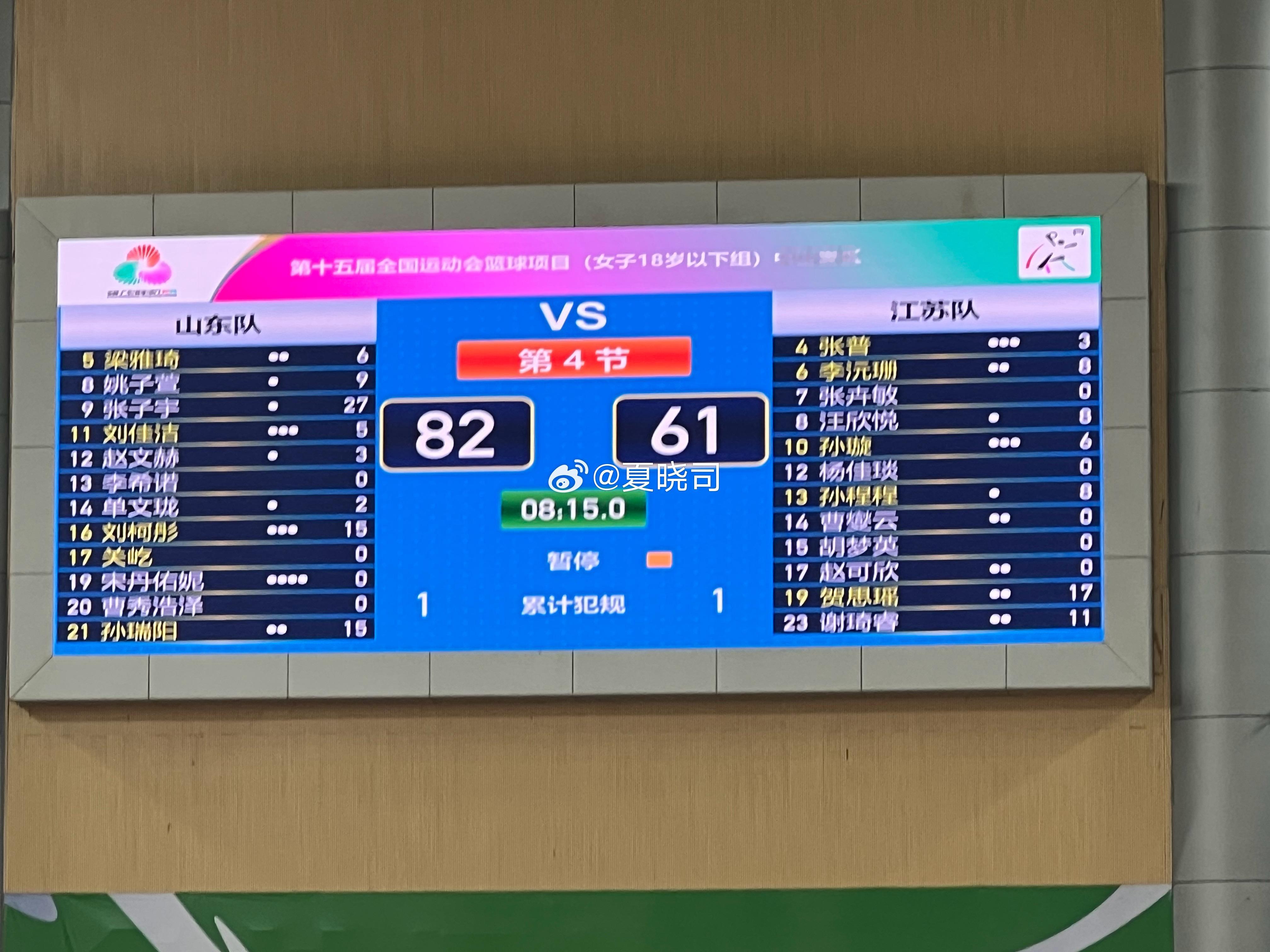 山东U18女篮夺冠，倒计时，还有八分钟！张子宇27分。 