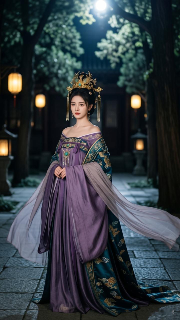 穿越千年的古风美人，夜幕下的优雅与神秘。