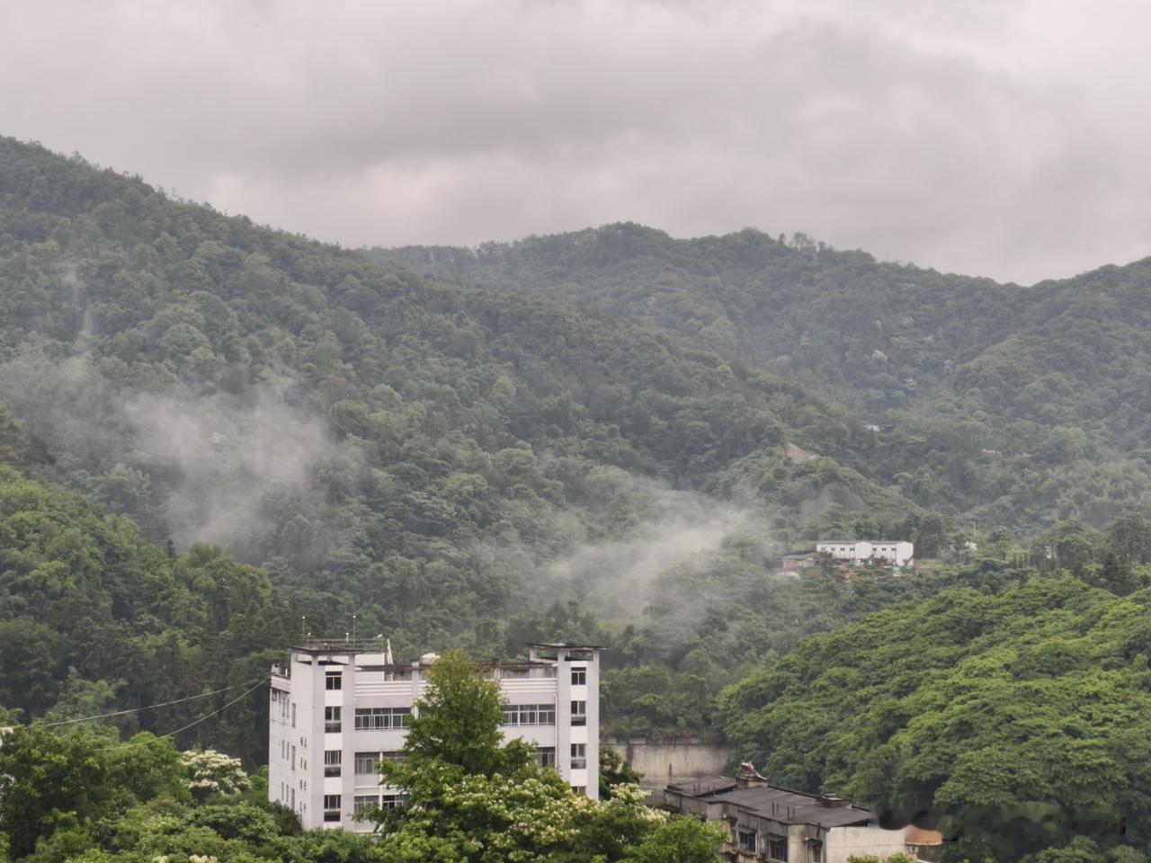 阳台眺望那云雾缭绕的景象简直绝了。云雾像薄纱一般，在山峰间肆意穿梭，时而浓，时而