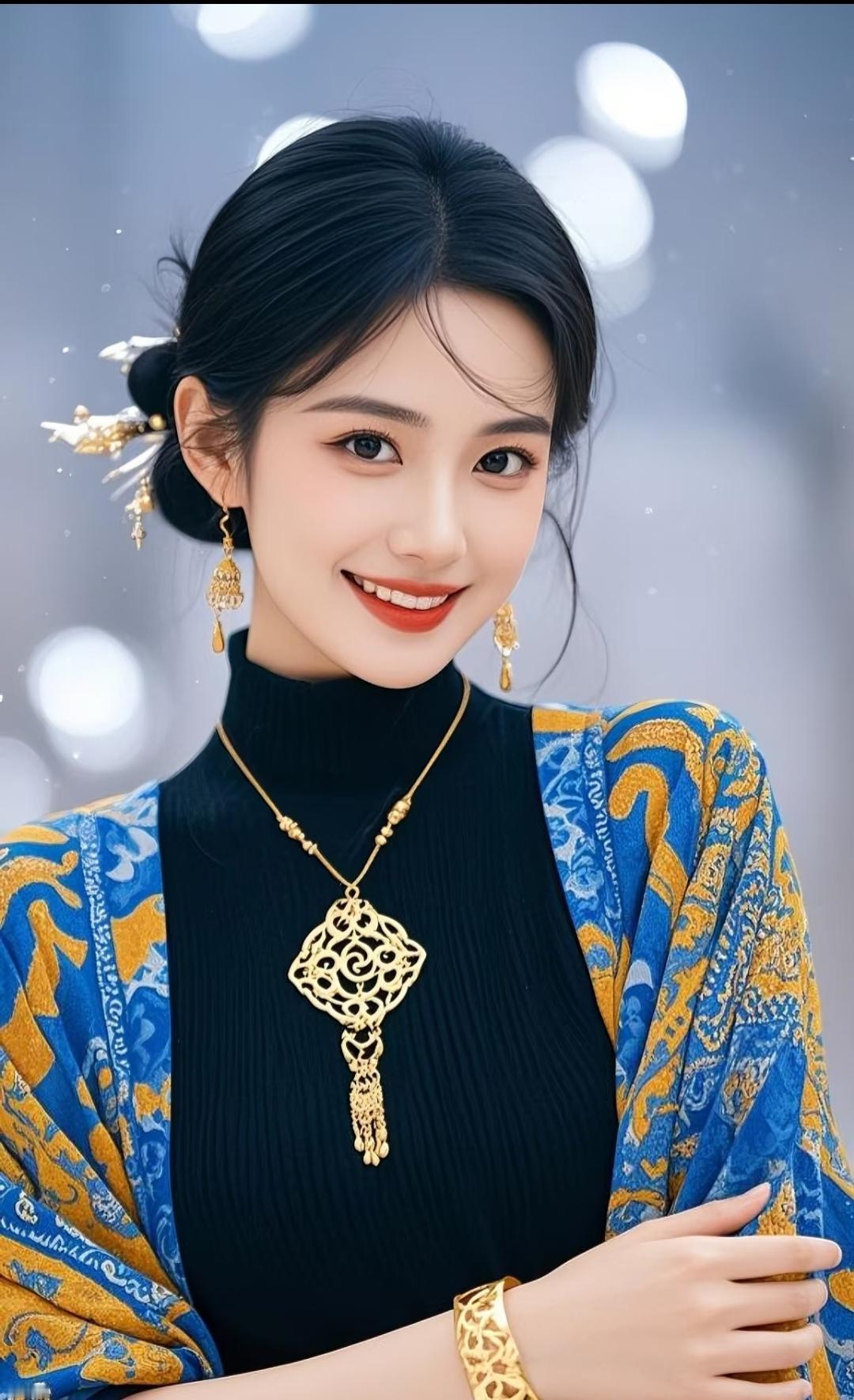 优雅古风美女，金饰点缀，尽显古典韵味。高雅气质美女 美女人像群