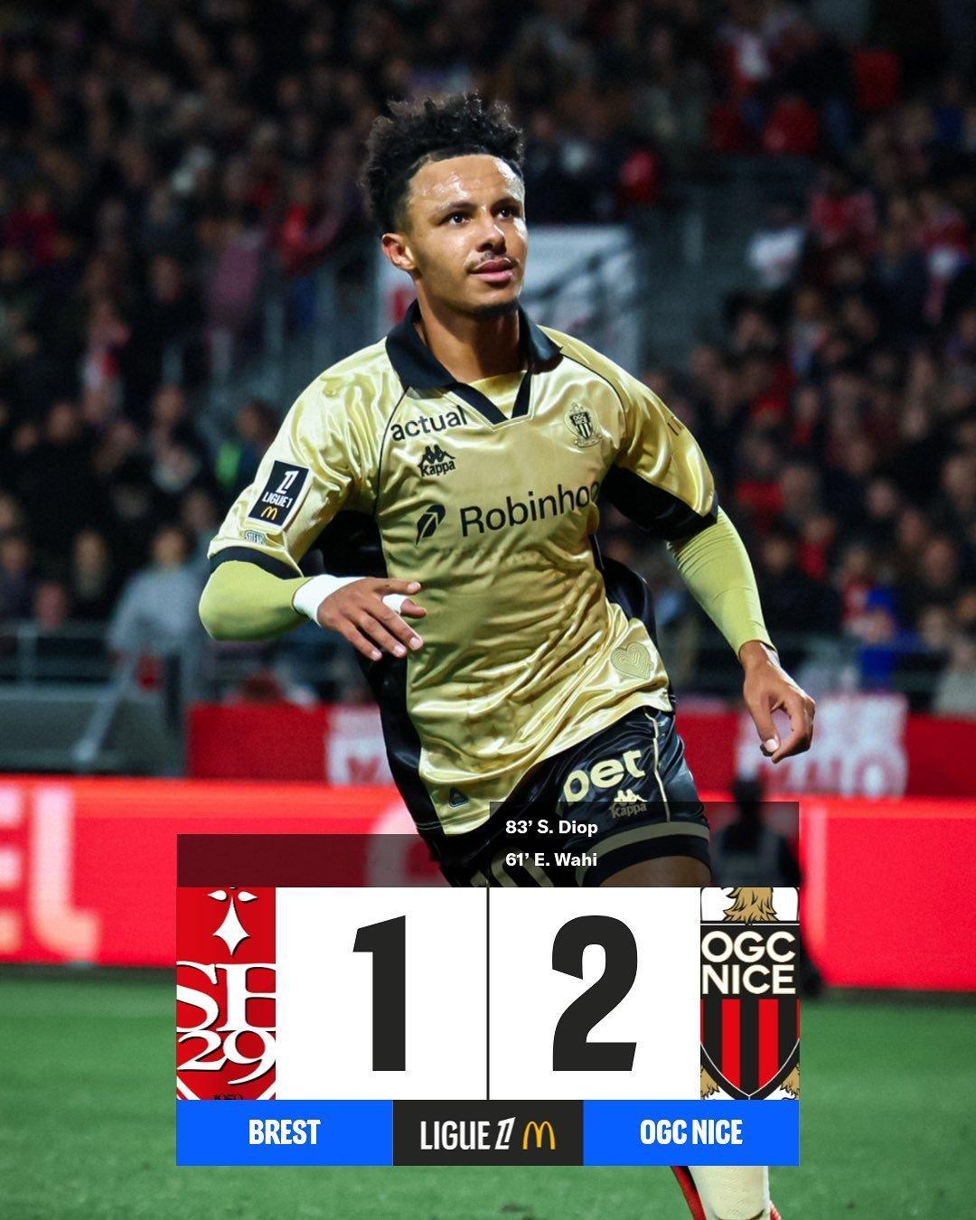 🆚 法甲 第8轮 | 布雷斯特1-2尼斯🎯 瓦希、迪奥普建功，尼斯客场逆转布