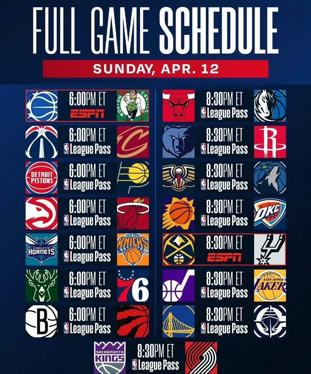 常规赛收官日！超级比赛盛宴！30支球队全部出战！这里每场比赛都能看⬇️NBA免费