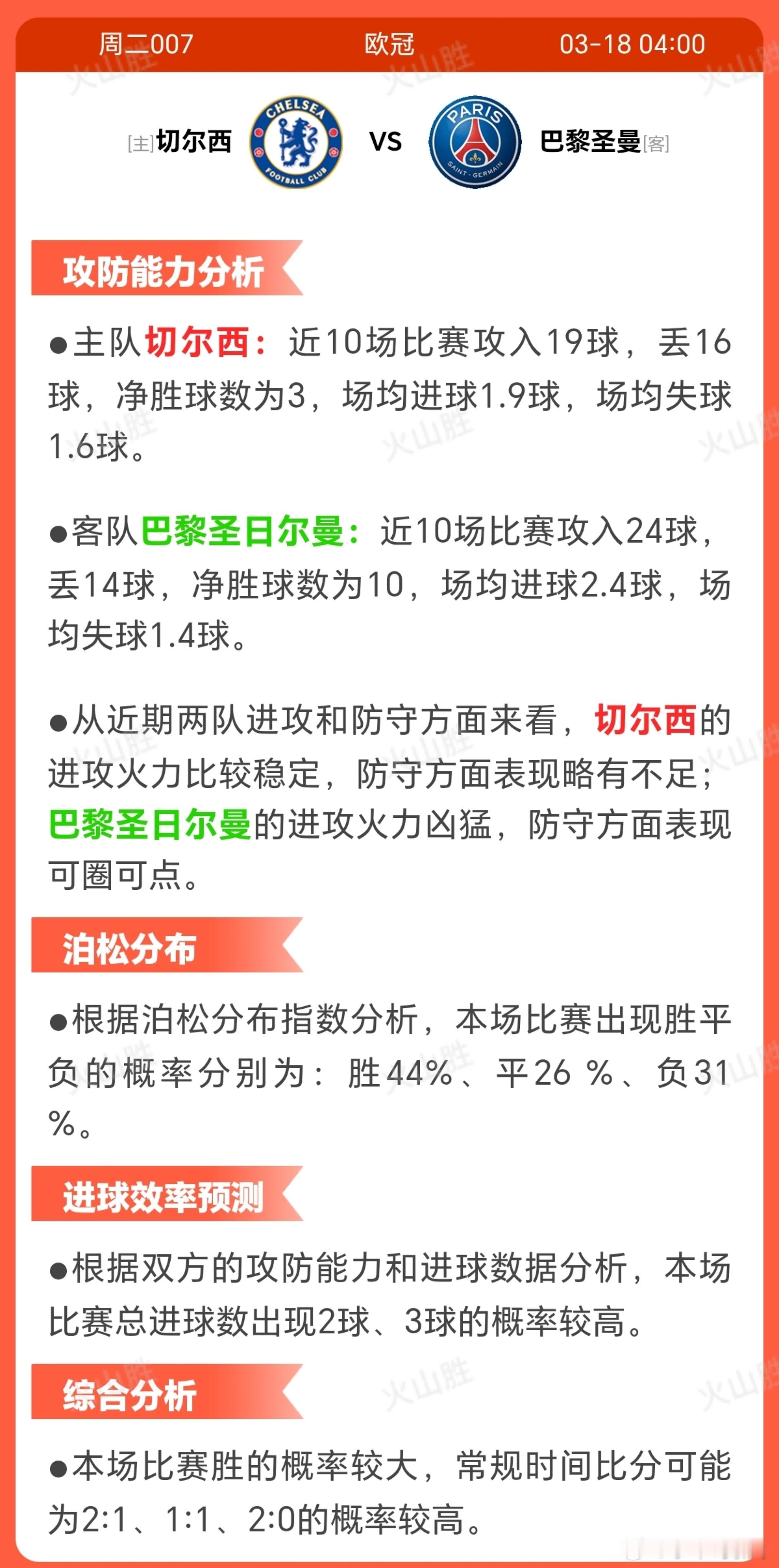 切尔西VS巴黎圣日耳曼切尔西近期状态波动，战绩3胜3平4负显示稳定性不足，可能影