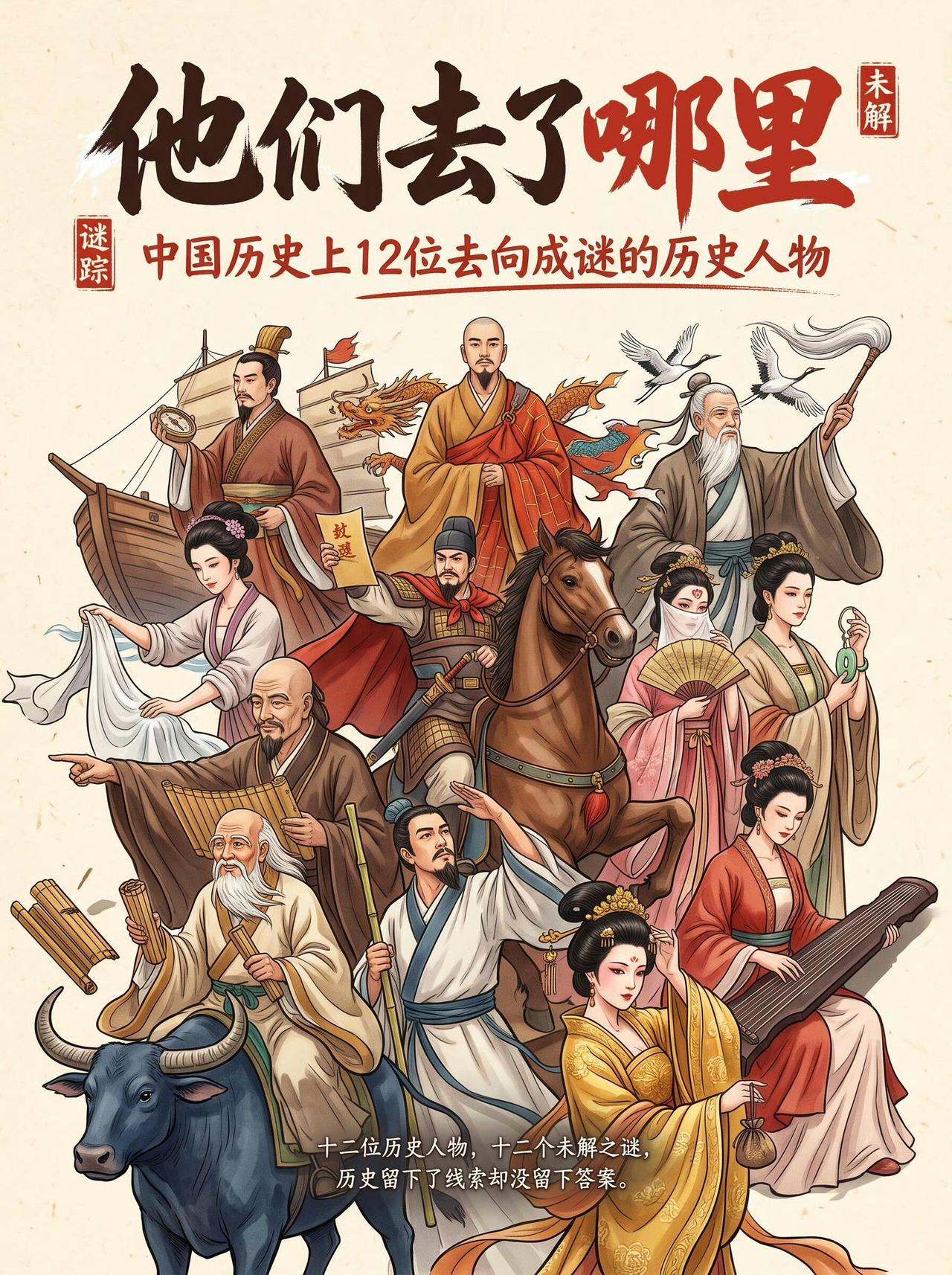 历史留下故事，却没有留下结局｜12位去向成谜的古人
 
悠悠数千年，很多人物在史