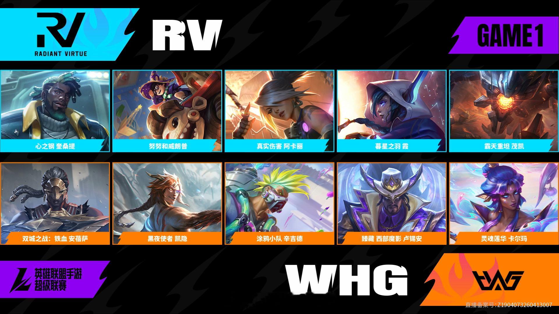 RV对阵WHG第一场BP2026WRL夏季赛英雄联盟手游赛事英雄联盟手游超级联赛