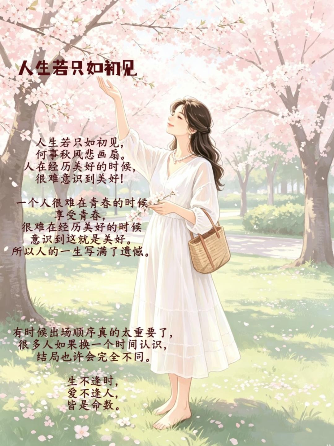 人生若只如初见
 
人生若只如初见，
何事秋风悲画扇。
人在经历美好的时候，
很