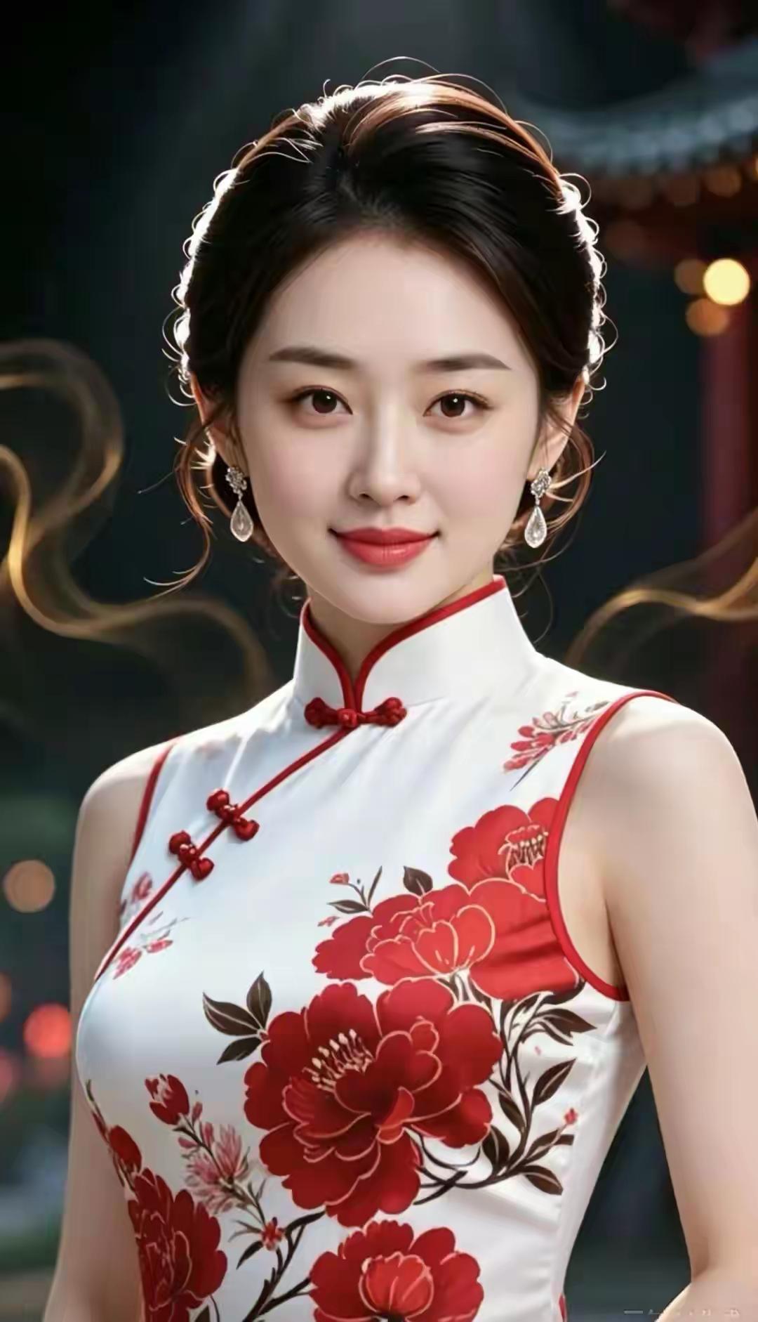 这位女士穿着旗袍真漂亮！