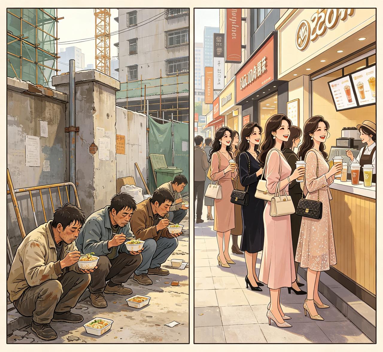 最近全网热议的一段话是这么说的：十块钱的快餐，只有男人在吃；二十块钱一杯的奶茶，