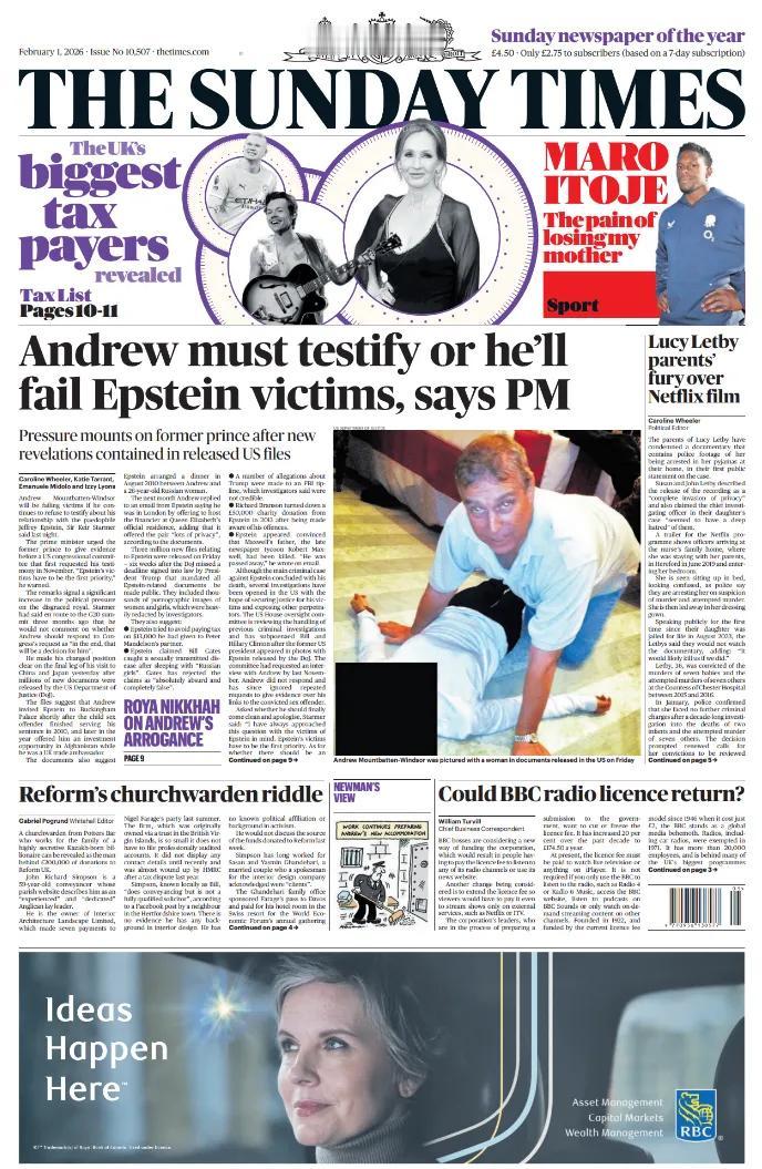 据《星期日泰晤士报》报道，英国首相斯塔默周六晚表示，如果安德鲁王子继续拒绝就与性