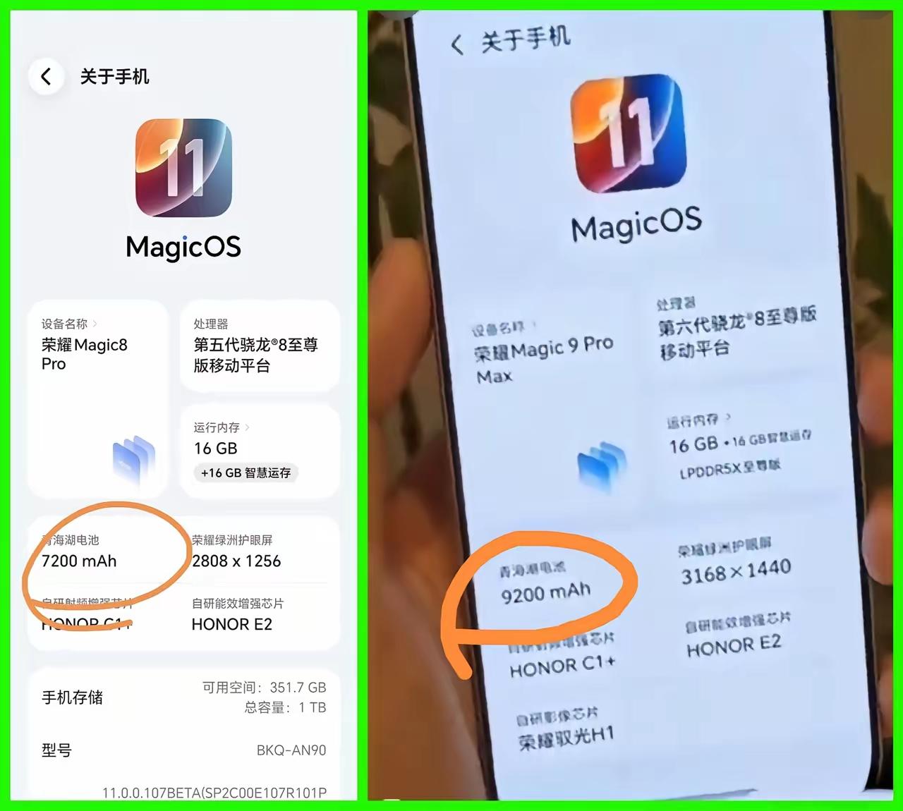 荣耀电池直接大跨步升级！
从Magic8 Pro的7200mAh，直接来到Mag